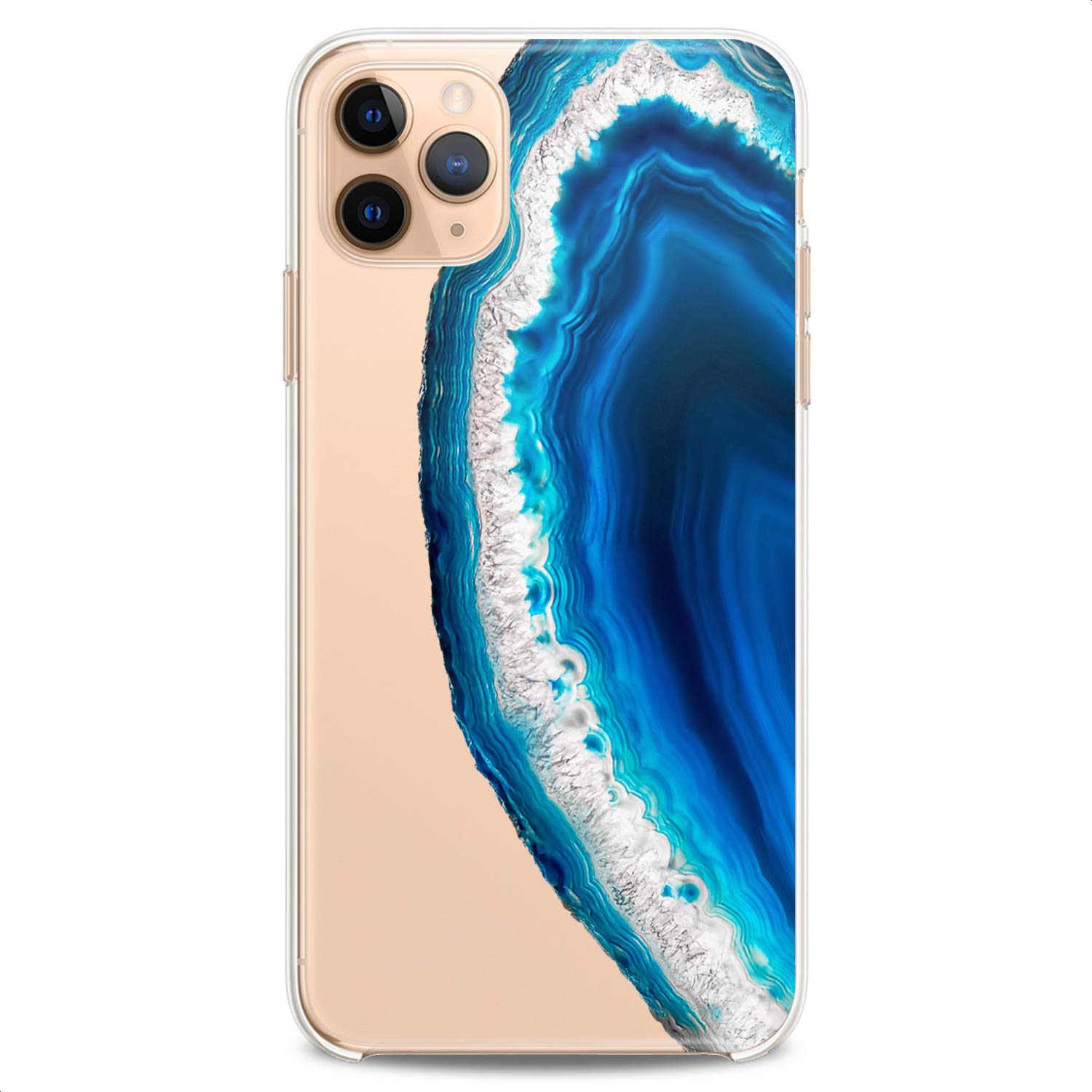 **Durable TPU Phone Case for iPhone 16/15/14/13/12/11 Pro Max/Plus/Mini/XS/XR/X/8+/7/6/5/SE - Slim Clear Flexible Silicone Cover with Agate Geode Blue Mineral Art Print - Elegant Design for Women & Girls | Perfect for Daily Use, Travel & Gift Giving**