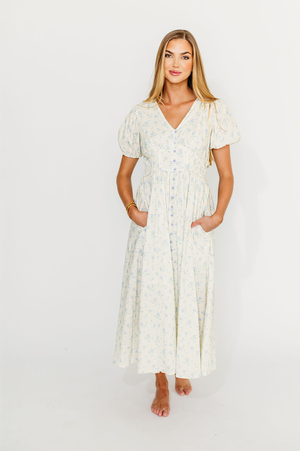 Kylee Women's 100% Cotton Floral Print Maxi Dress French Blue - Perfect for Beach Vacation, Summer Party & Boho Style Outfits