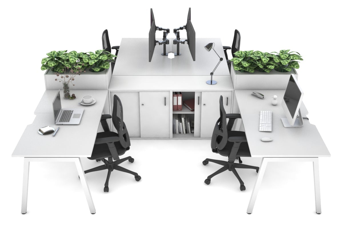 Quadro A Legs 4-Person Workstation with Uniform Spine - 4 x (1800x800mm) with Cable Management - Office Desk for Collaborative Workspaces