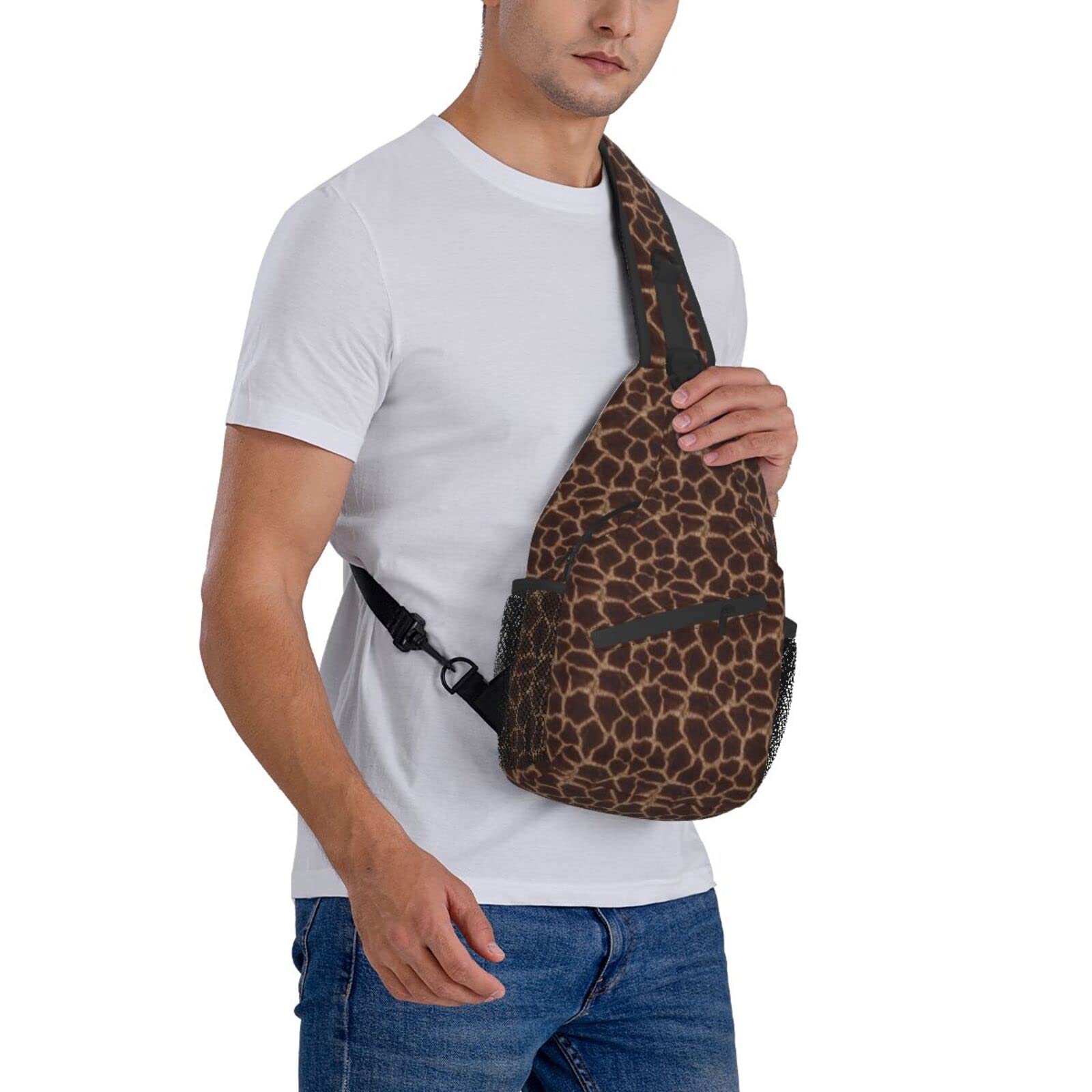 AMRANDOM Giraffe Print Sling Bag - Brown & Red Pattern Crossbody Shoulder Bag for Women & Men - Perfect for Outdoor Travel, Hiking & Daily Commute
