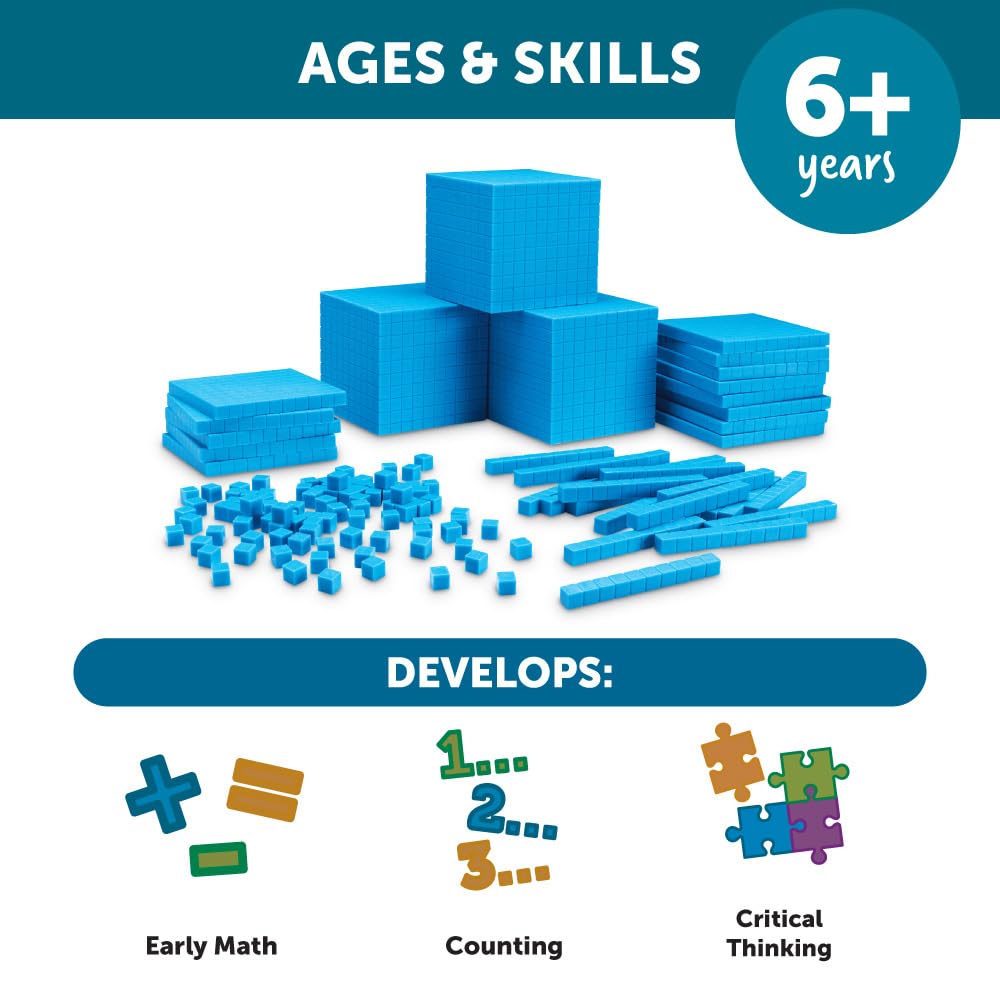 Learning Resources LER0932 Plastic Base Ten Class Set - Math Manipulatives for Kids, Hands-On Learning Tools for Counting, Place Value & Early Math Concepts - Perfect for Classroom & Homeschool Use