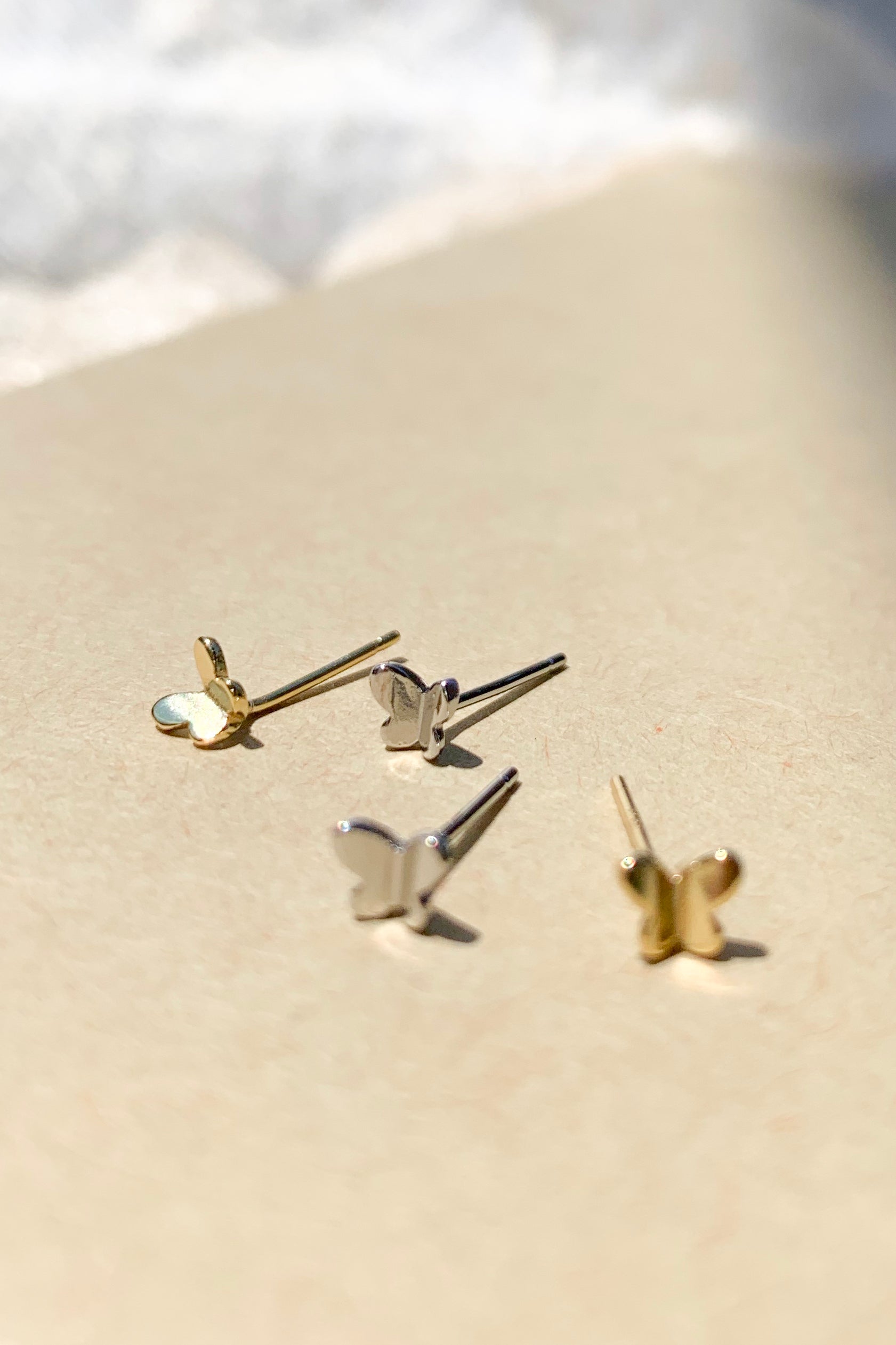 14K Gold Plated Silver Butterfly Tiny Earrings for Women - Dainty Stud Earrings for Bridal Party Gifts, Wedding, Anniversary & Everyday Wear