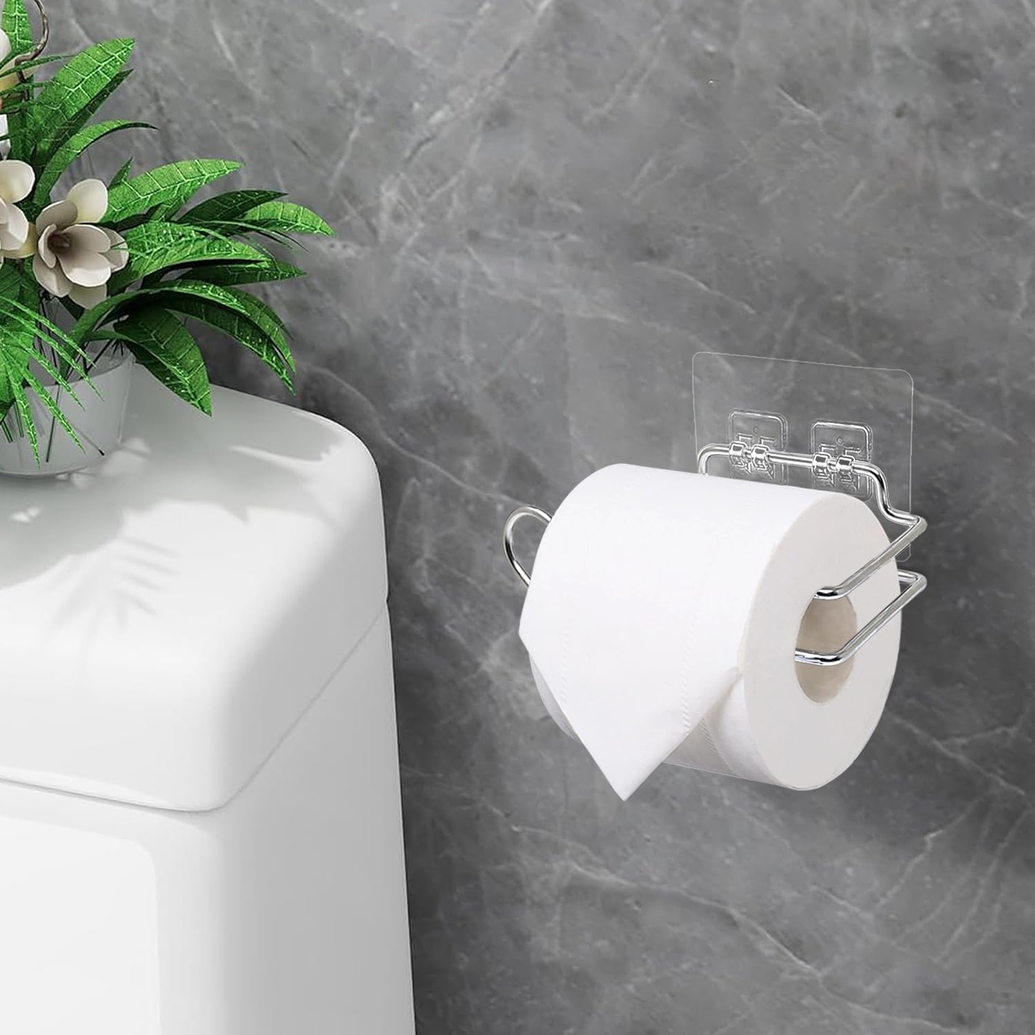 Stickzy 1PC Small Stainless Steel Self-Adhesive Toilet Paper Holder - No Drill Bathroom & Kitchen Towel Roll Hanger - Space Saving Storage Rack for Tissue, Paper Towels (Perfect for Apartments, RVs, Dorms)