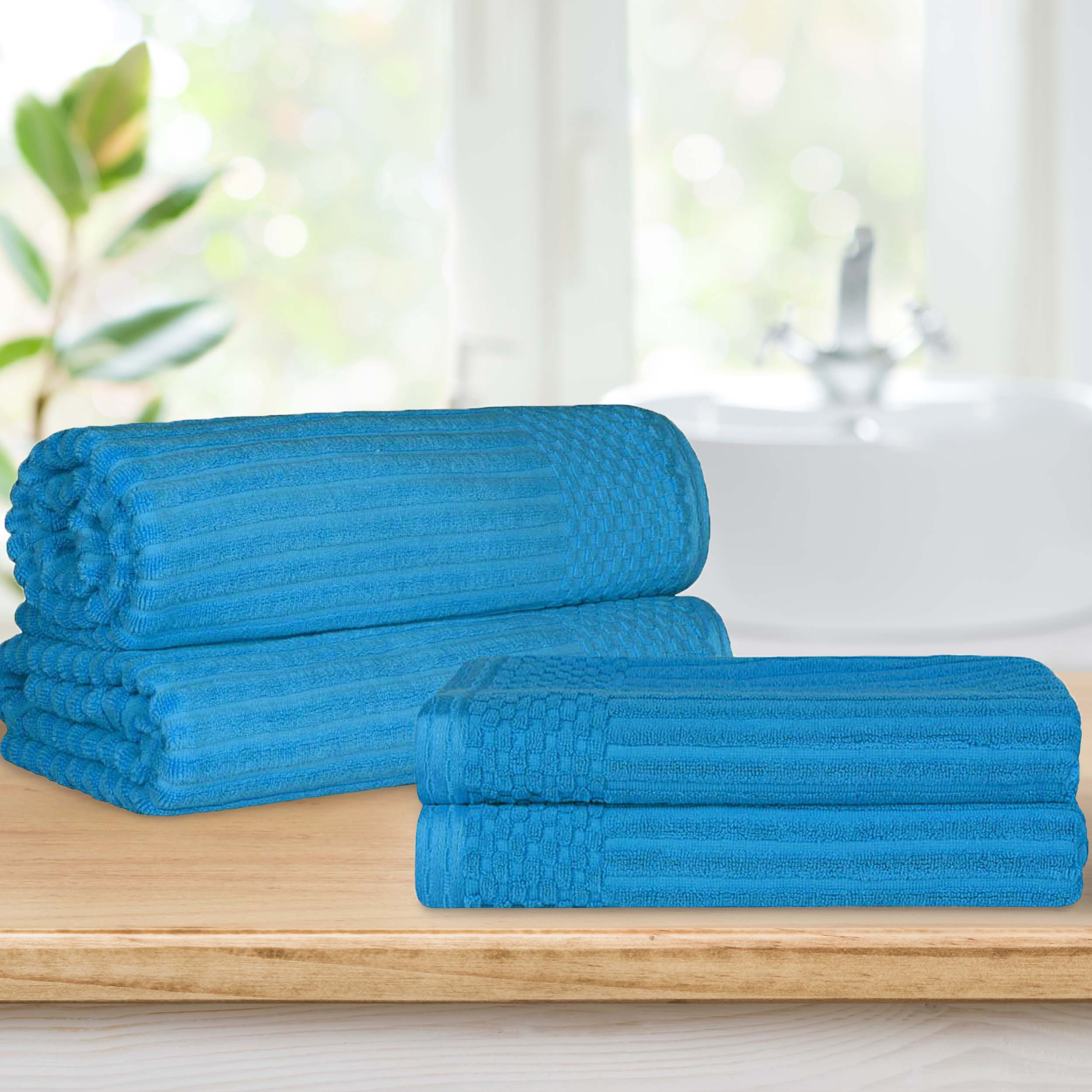 Premium Soho Ribbed Textured Cotton Bath Towel Set - Ultra Absorbent, Soft & Quick-Drying - Luxury Bath Sheets & Towels for Spa, Hotel, and Home Use