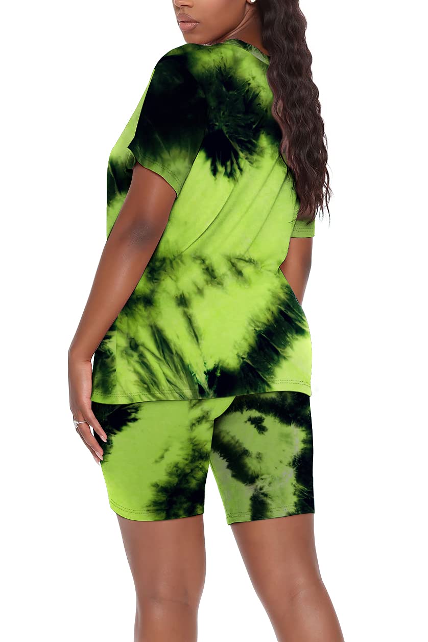 WIHOLL Women's Two Piece Outfits - Short Sleeve V Neck Top & Biker Shorts Set | Casual Summer Workout & Lounge Wear