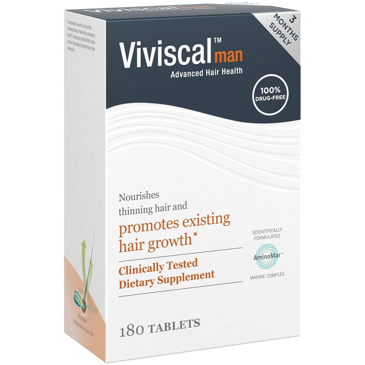 Viviscal Men's Hair Growth Supplements - Clinically Proven Formula with Proprietary Collagen Complex for Thicker, Fuller Hair (180 Tablets, 3 Month Supply) - Ideal for Thinning Hair & Hair Loss Prevention