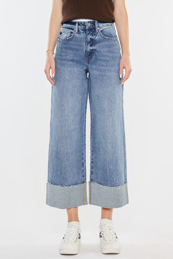 Alfie 90's Vintage High Waisted Cropped Wide Leg Jeans for Women - Retro Denim Pants for Casual Outfits & Streetwear Fashion
