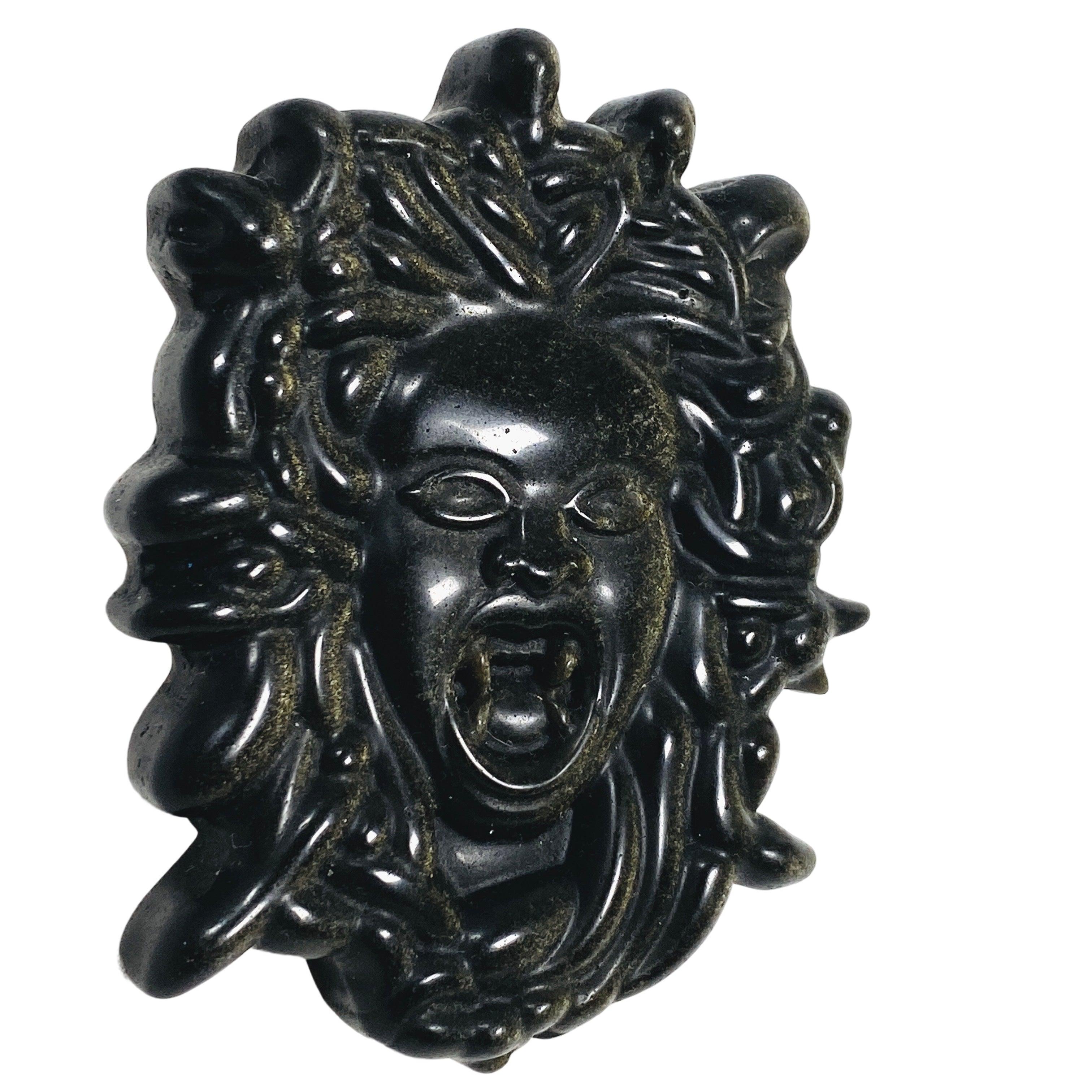 Premium Gold Sheen Obsidian Medusa Carving Pendant - Handcrafted Jewelry for Protection & Style - Perfect for Gifts, Meditation & Spiritual Healing