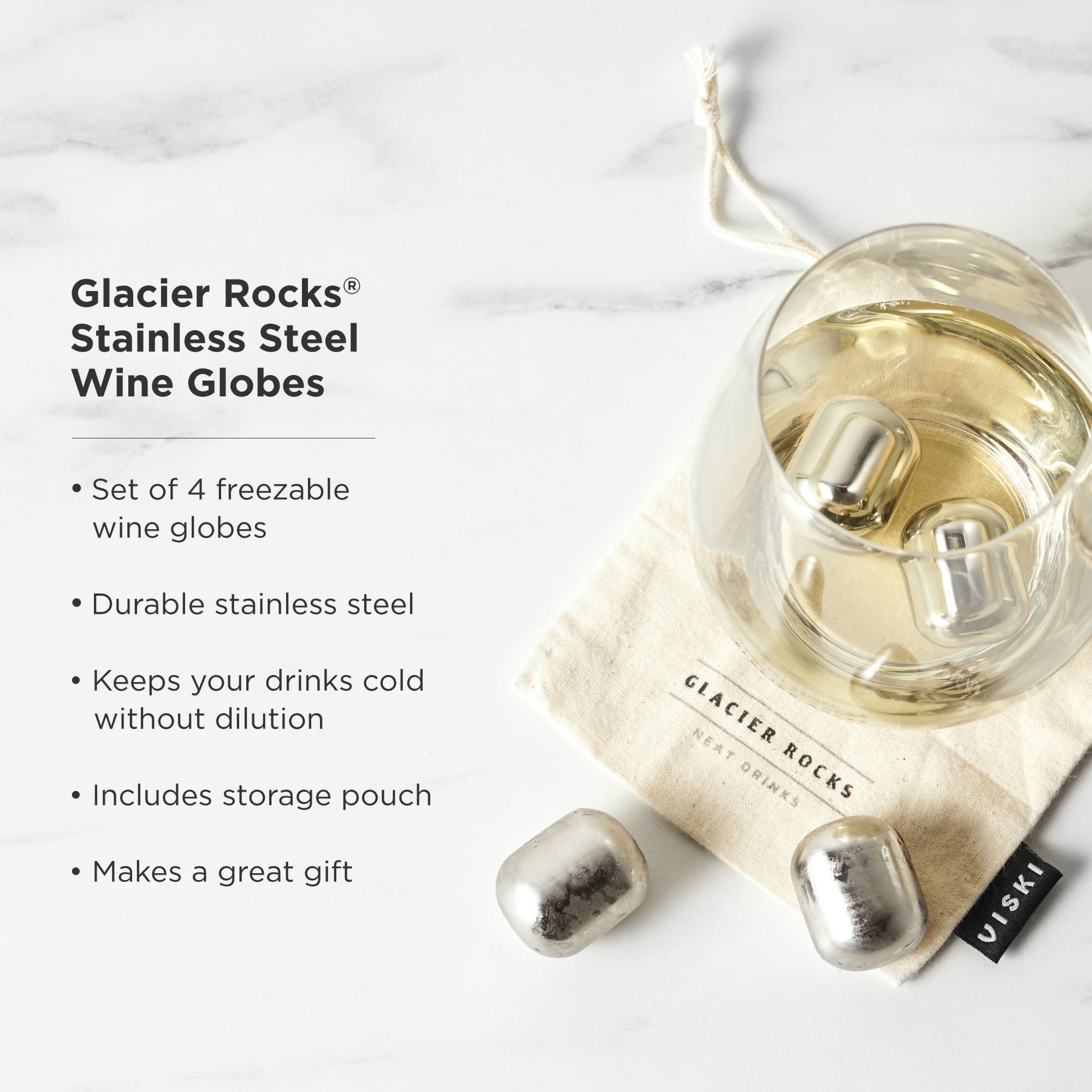 Premium Stainless Steel Wine Chilling Stones Set of 4 - Reusable Whiskey & Wine Coolers for Perfect Temperature - Ideal for Home Bars, Gifts & Cocktail Parties