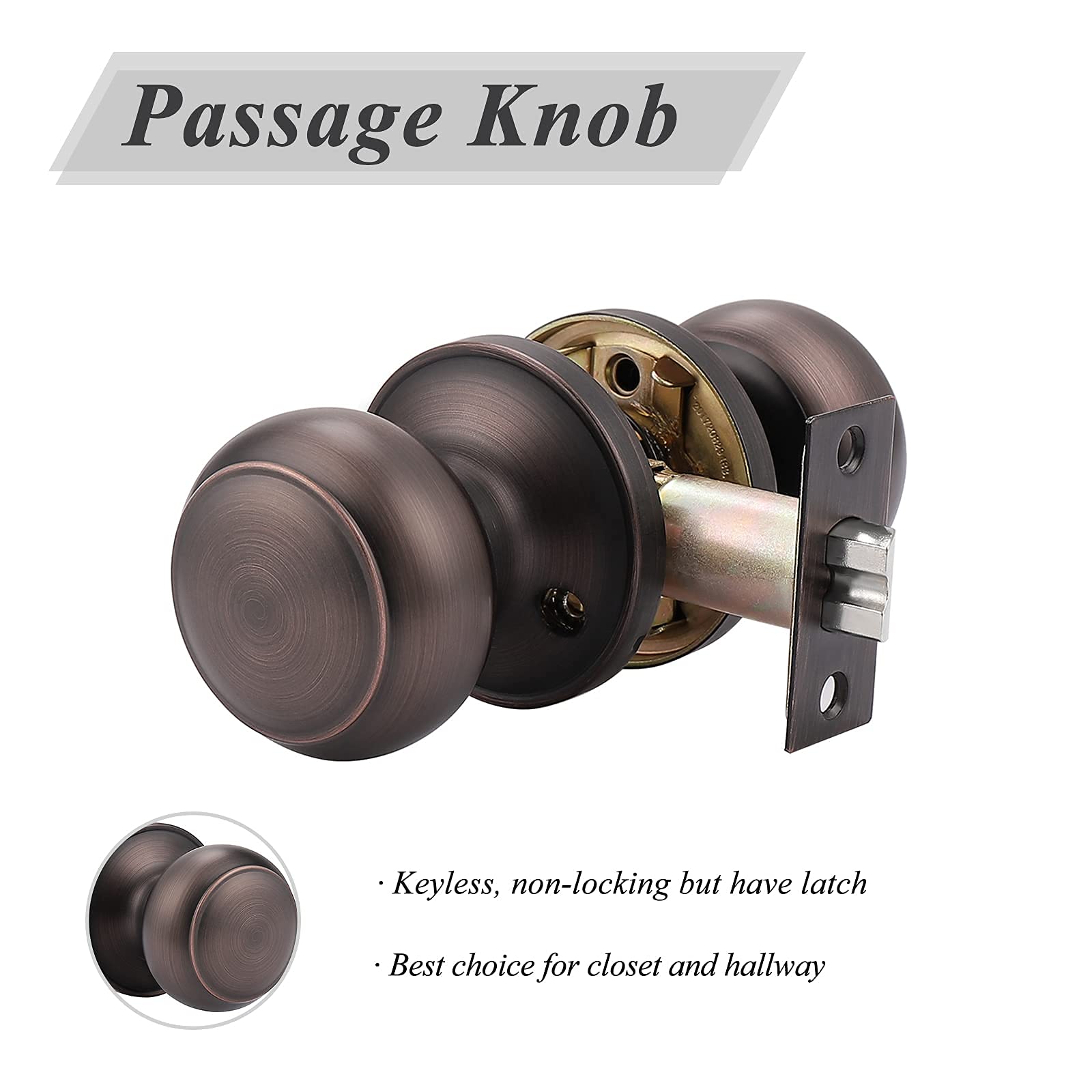 10 Pack Passage & 3 Pack Privacy Door Knobs Set - Oil Rubbed Bronze Round Interior Door Handles for Bedroom, Bathroom, Closet & Hallway - Durable & Stylish Home Hardware Upgrade