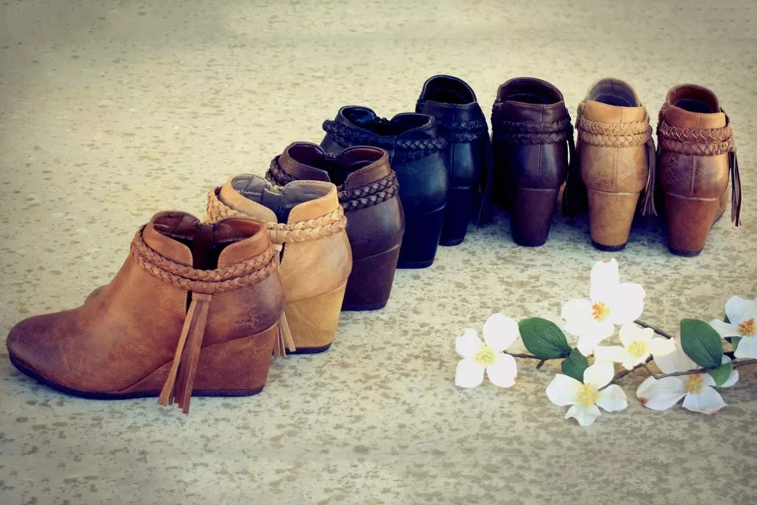 Women's Western Style Wedge Ankle Boots with Braided Fringe Strap - Comfortable Heeled Fall Booties for Casual Outfits & Dressy Occasions | Perfect for Autumn Fashion, Country Concerts, and Date Nights