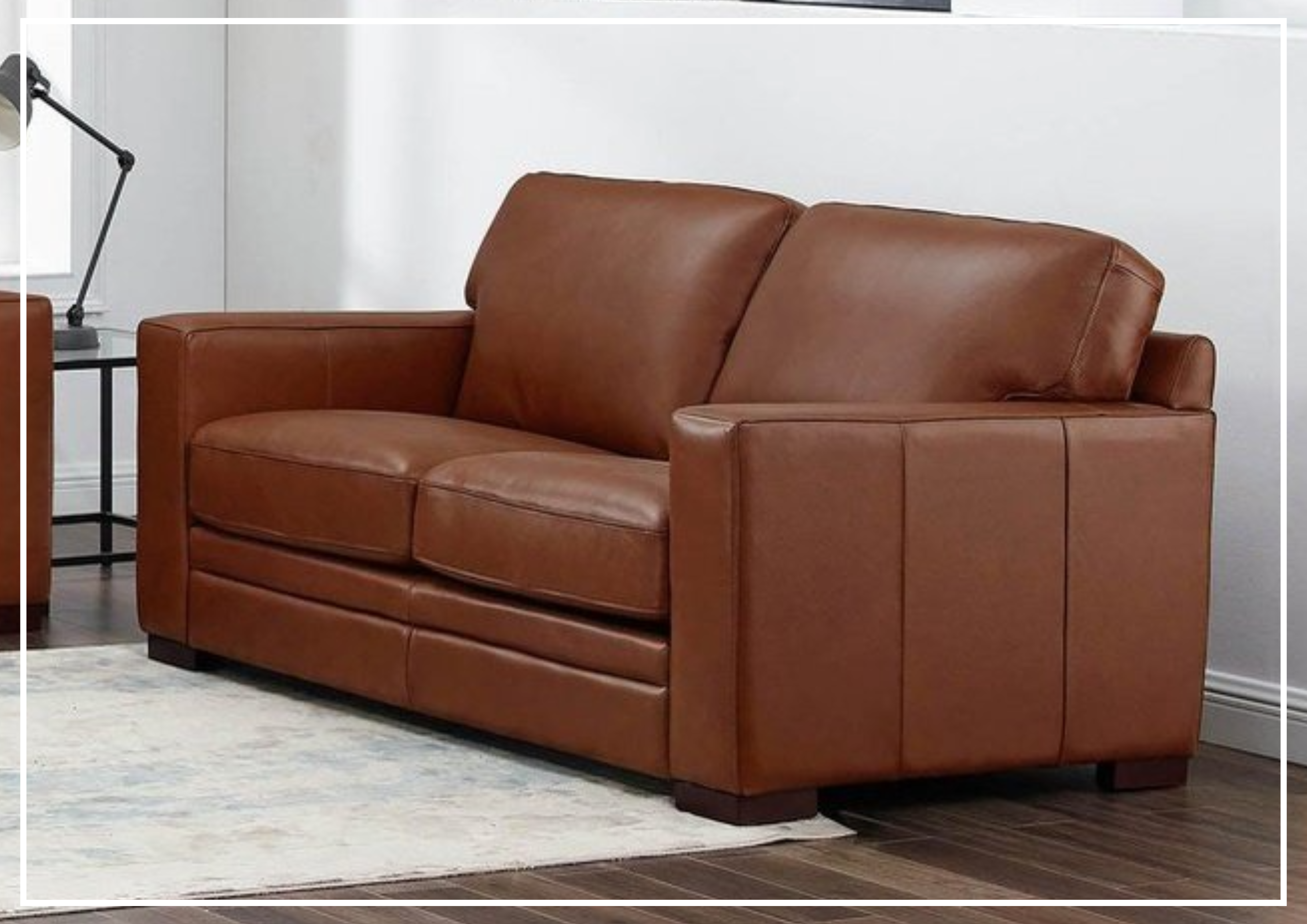 Premium Hydeline Dillon Brown Top Grain Leather Loveseat with Track Arms - Genuine Leather Sofa for Living Room, Office & Lounge Comfort
