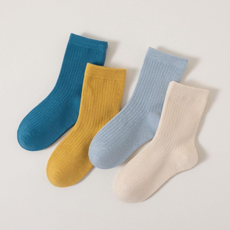 QandSweet Boys Cotton Crew Socks - Striped Casual Athletic Socks for Kids - Comfortable & Breathable for School, Sports & Everyday Wear