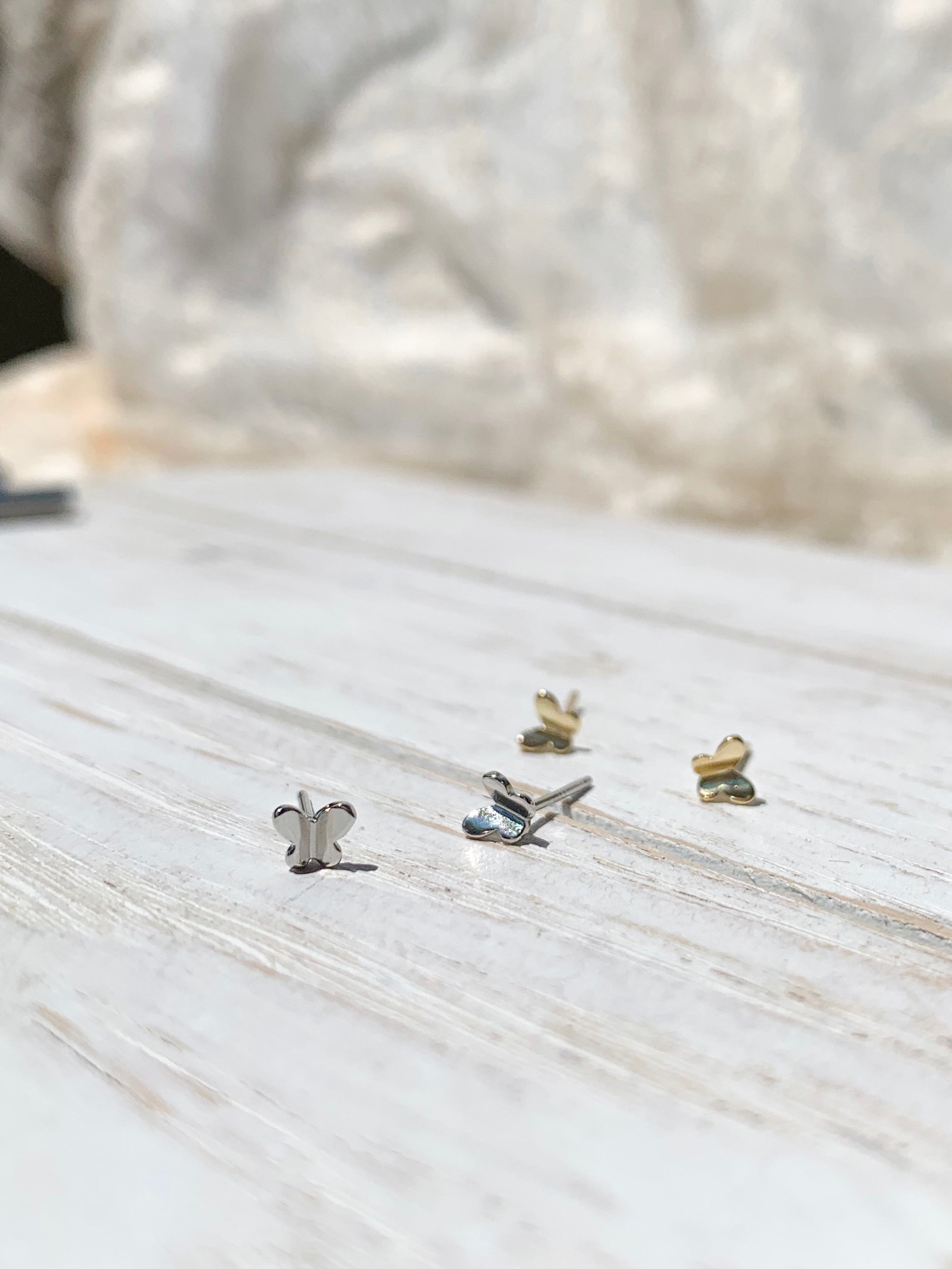 14K Gold Plated Silver Butterfly Tiny Earrings for Women - Dainty Stud Earrings for Bridal Party Gifts, Wedding, Anniversary & Everyday Wear