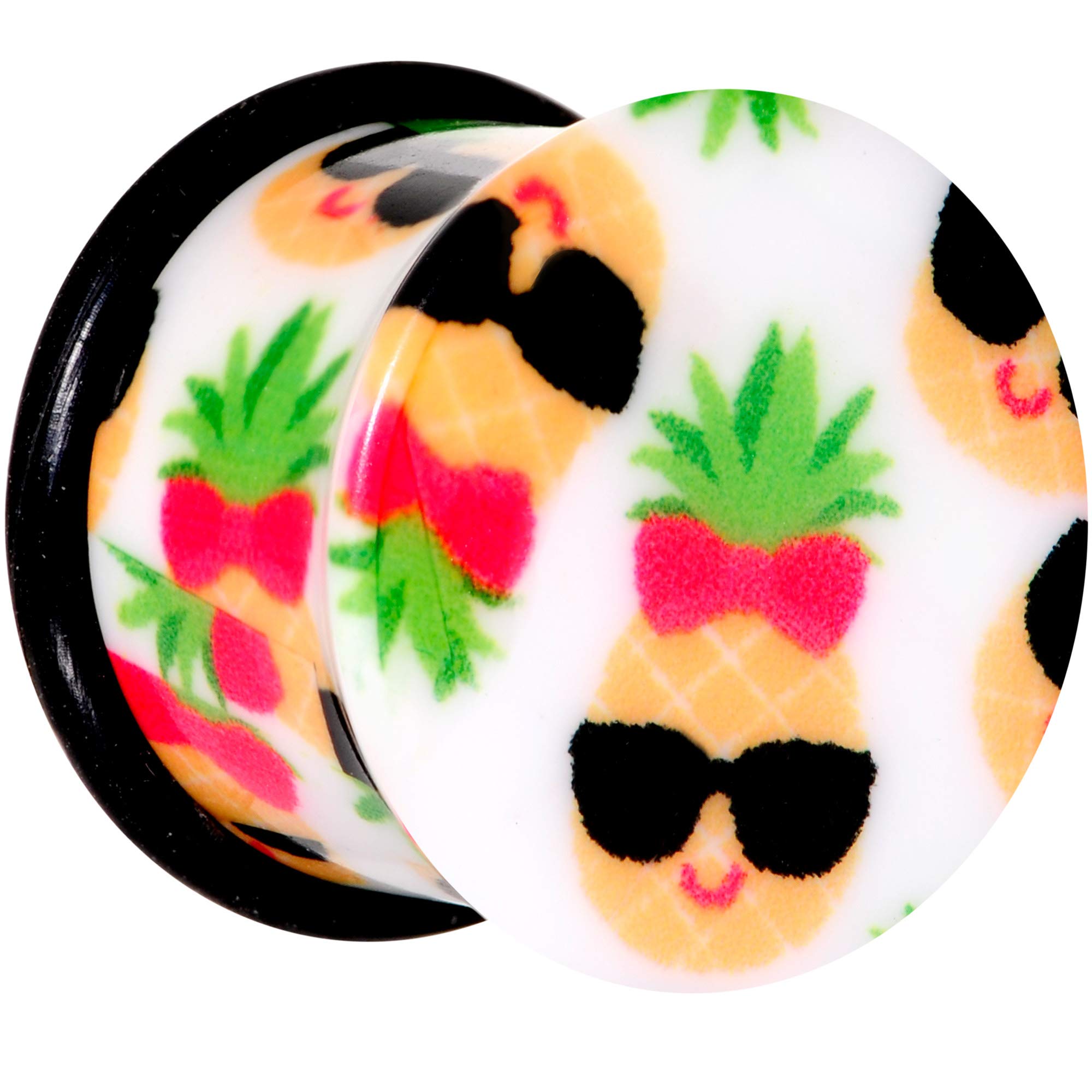 Cool Pineapple Acrylic Ear Plugs - 2Pc Single Flare Ear Gauges Set (White) - Perfect for Stretching, Piercing Jewelry & Alternative Fashion