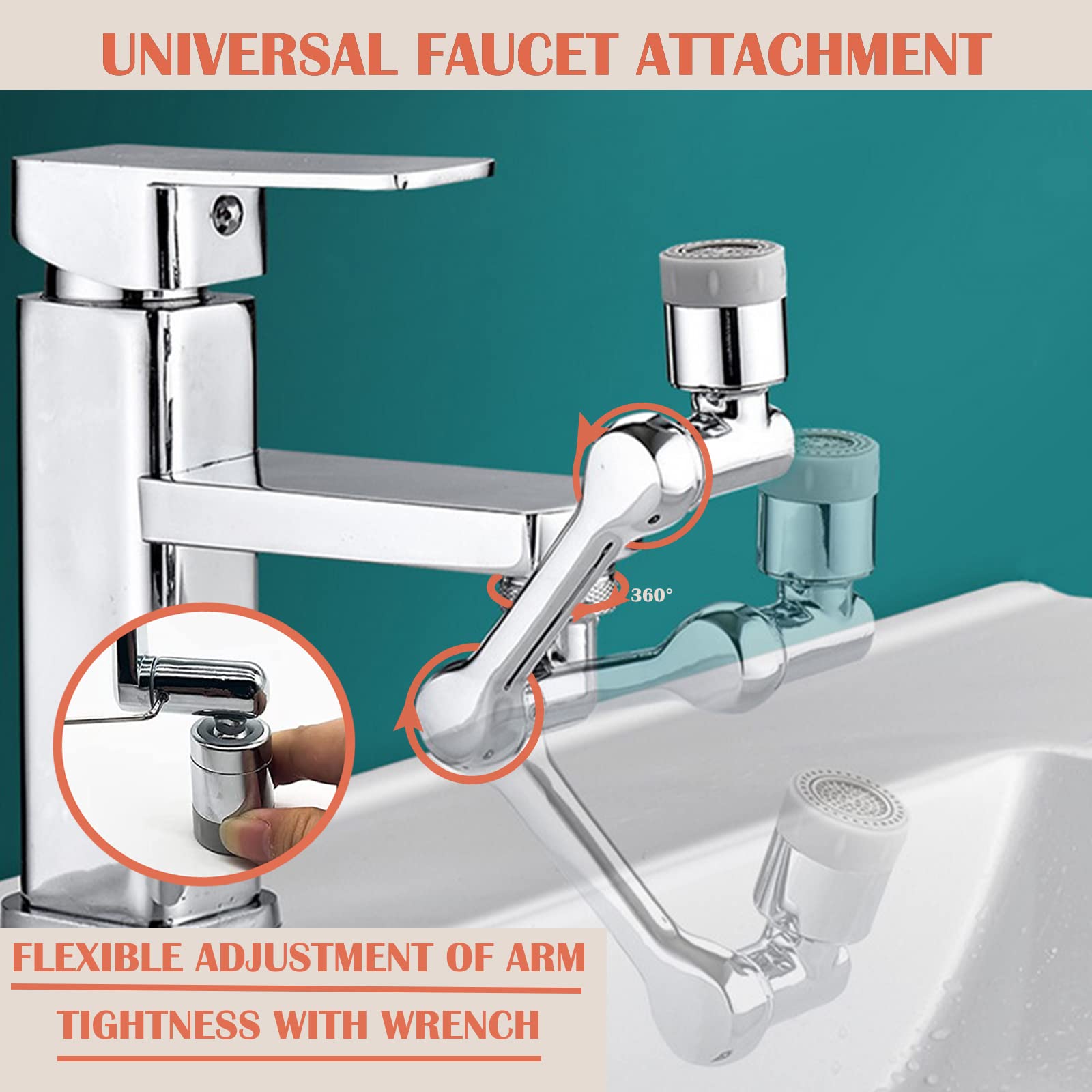 360° Rotatable Kitchen Faucet Aerator with 2 Spray Modes - Universal 20/22/24mm Female Thread Bathroom Sink Faucet Extender for Easy Installation | Perfect for Dish Washing, Hand Cleaning & Sink Maintenance