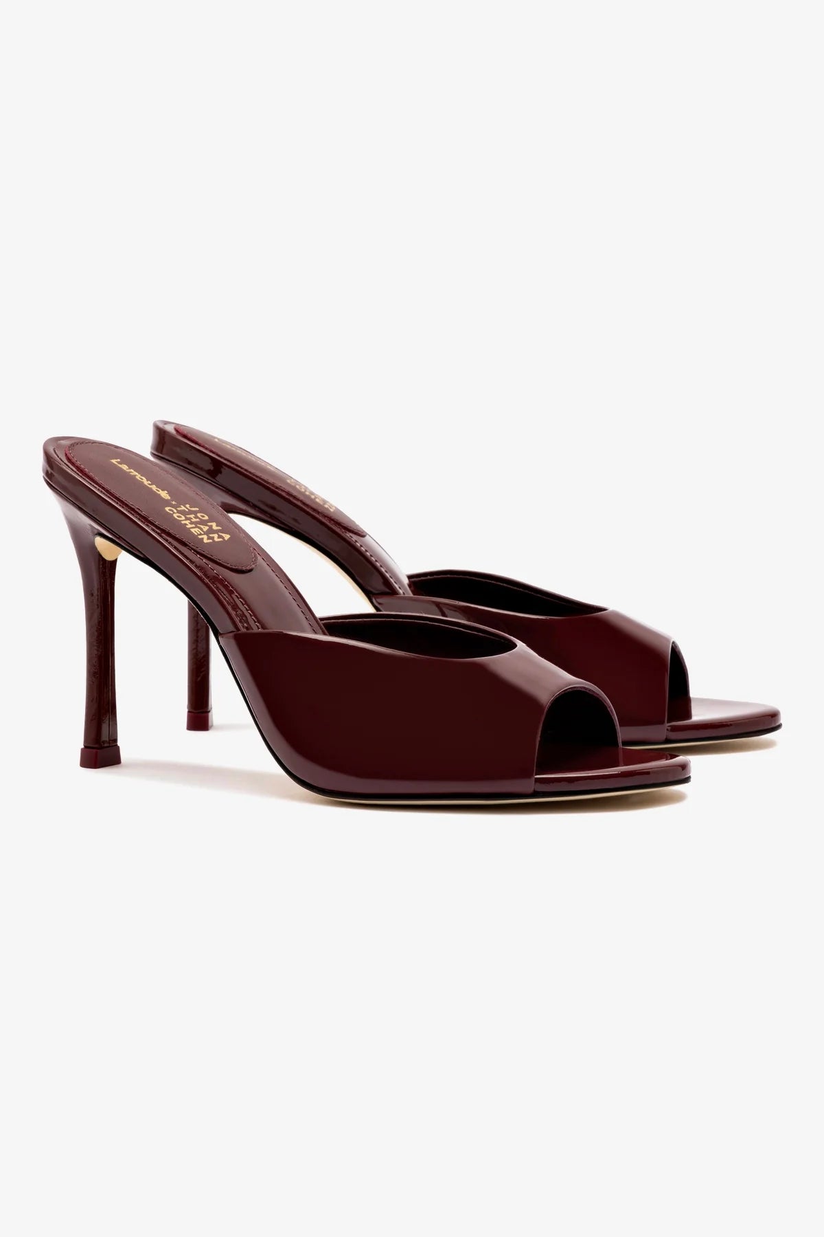 Larroudé x Jonathan Cohen Burgundy Patent Leather Mules - Stylish & Comfortable Slip-On Shoes for Women, Perfect for Office, Parties & Casual Outings
