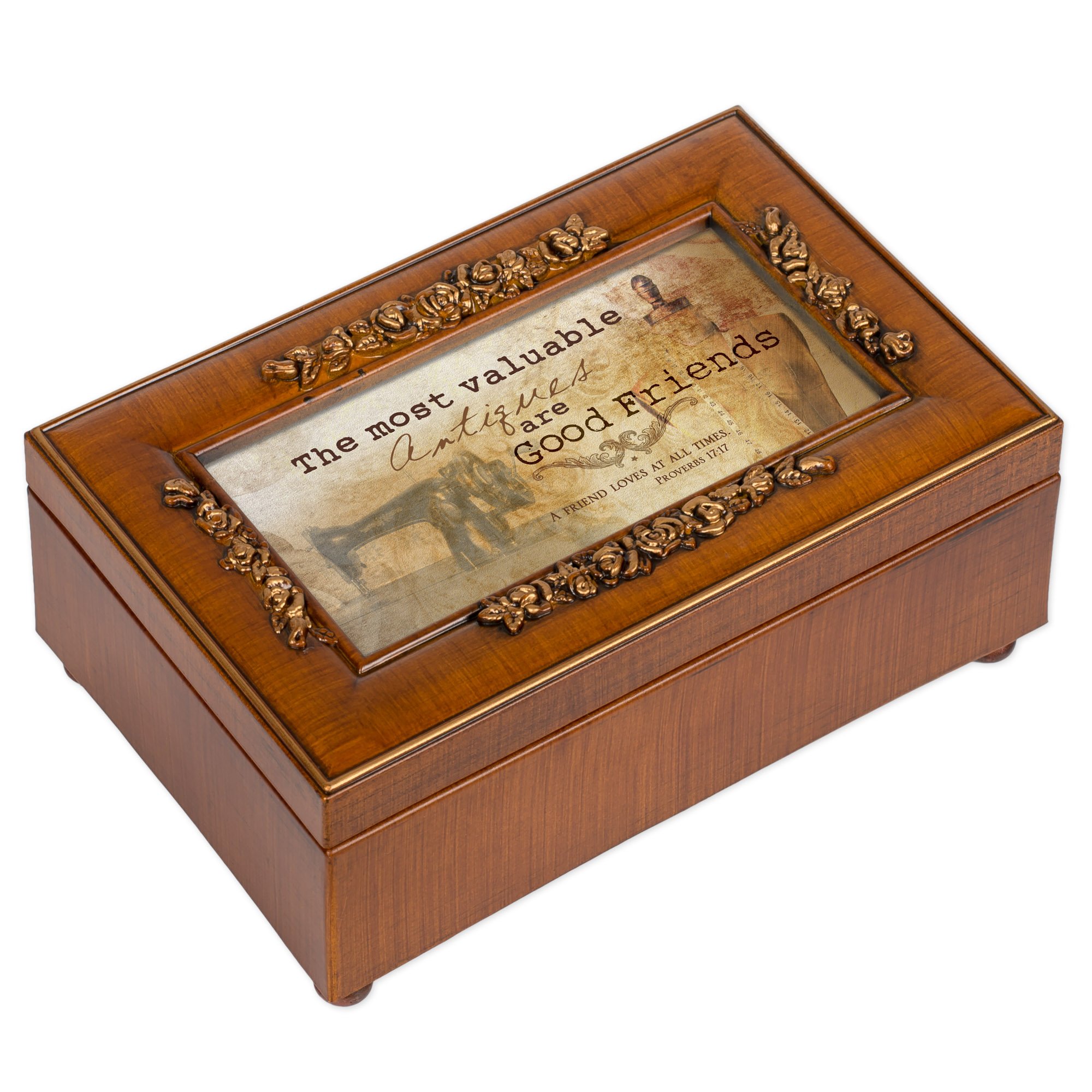 Elegant Woodgrain Petite Rose Music Jewelry Box - Plays 'Amazing Grace' - Perfect for Gift Giving, Home Decor & Keepsake Storage