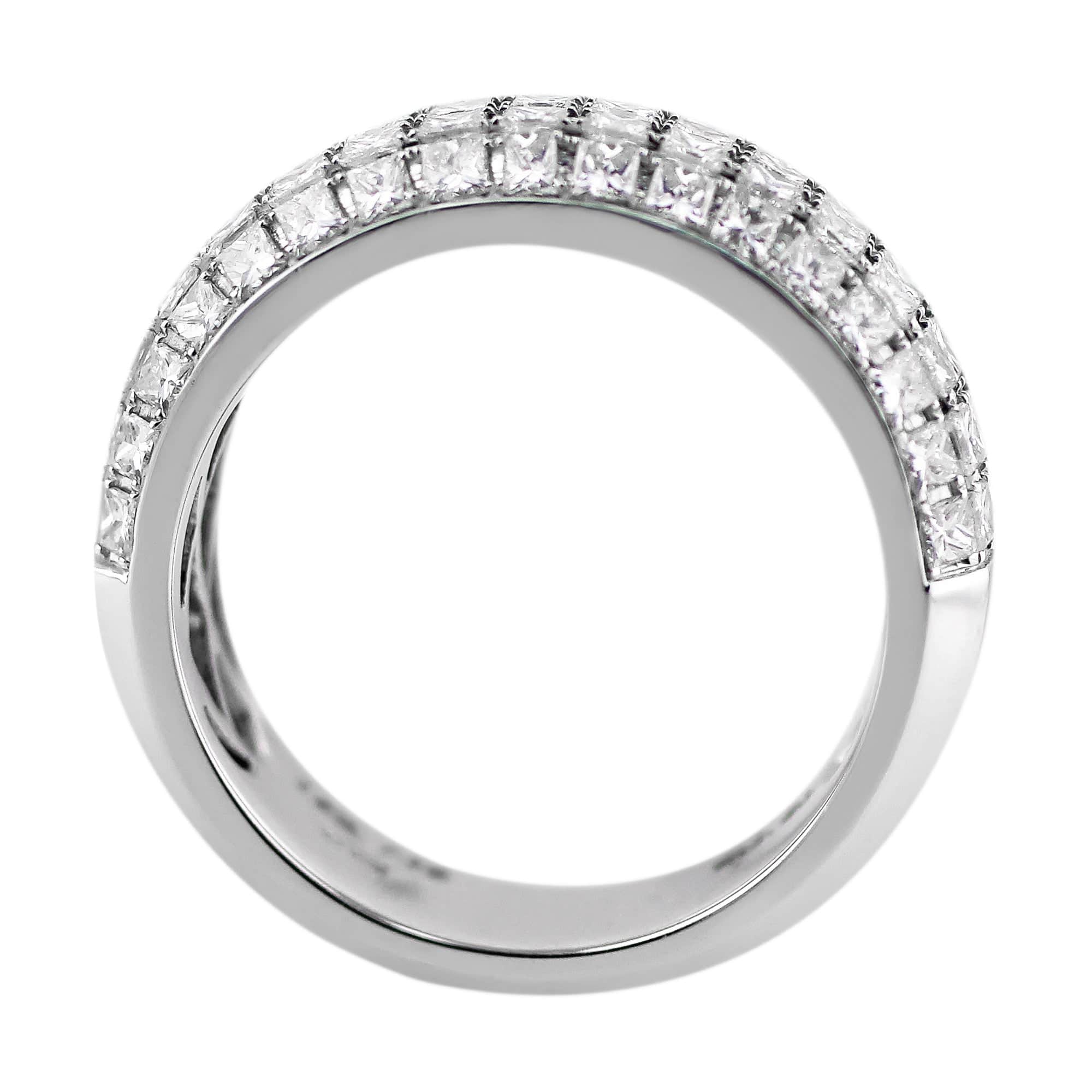 18K White Gold Five Row Princess Cut Diamond Ring for Women - Elegant Wedding, Engagement, Anniversary Gift - Perfect for Proposals, Bridal Jewelry & Special Occasions