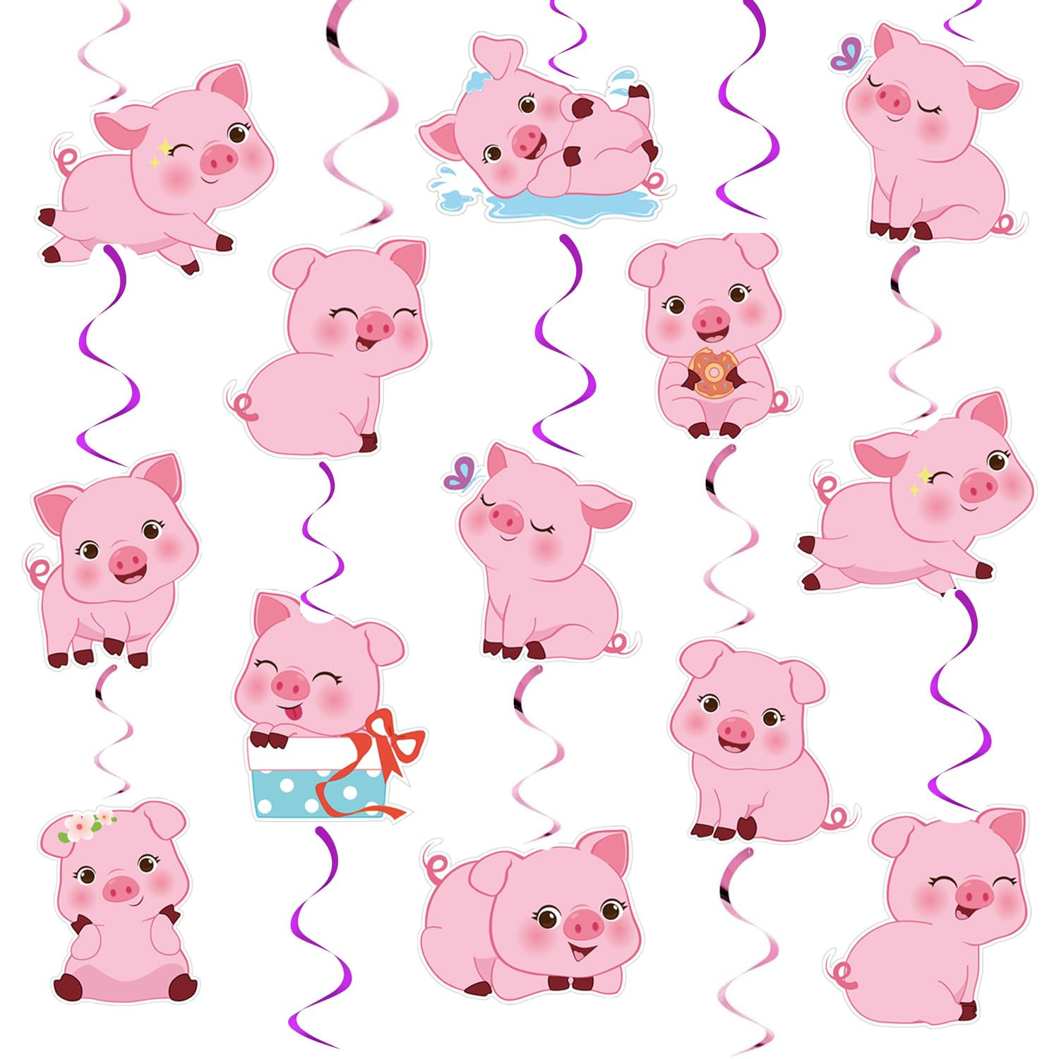 30pcs Pink Piggy Hanging Swirl Decorations - Cute Farm Animal Party Supplies for Kids Birthday, Baby Shower & Themed Events - Cartoon Pig Ceiling Streamers for Room, Classroom and Party Decorations