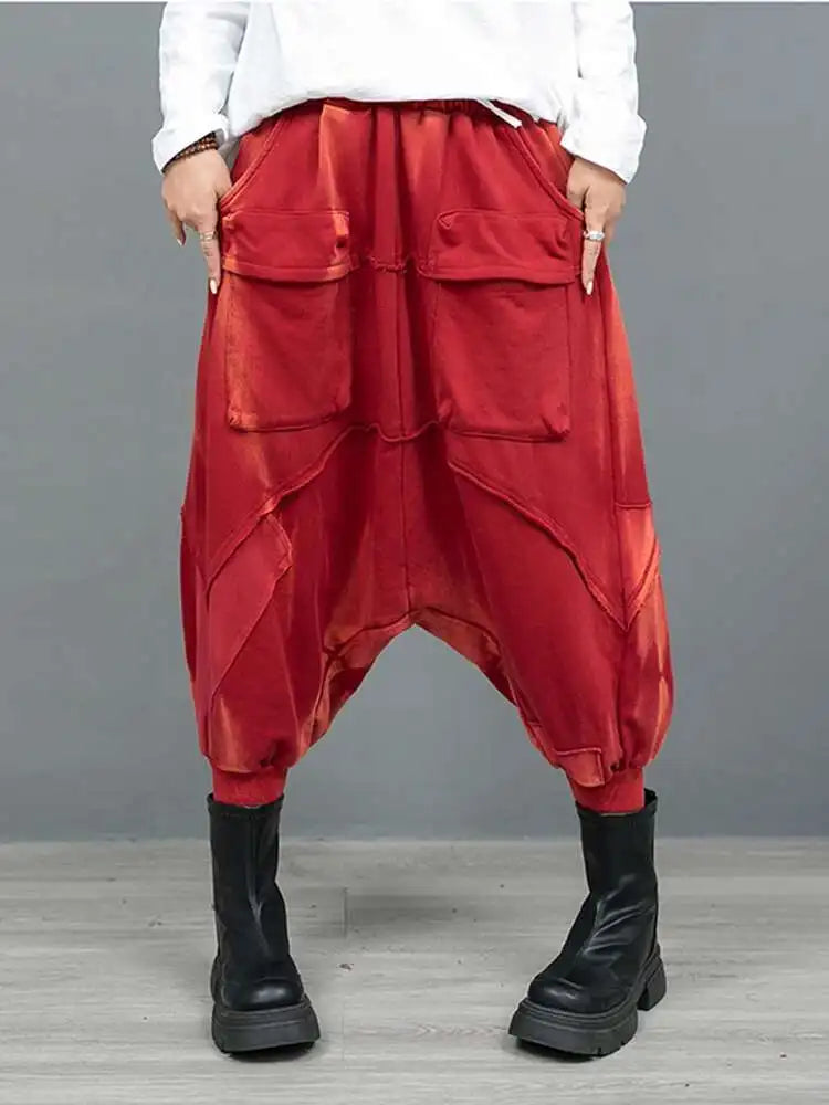 Big Size Red Short Jacket with Pocket & Cross Pants Two-Piece Suit - Women's Fashion Lapel Long Sleeve Outfit for Spring/Autumn 2025 | Casual Wear, Office Attire & Street Style
