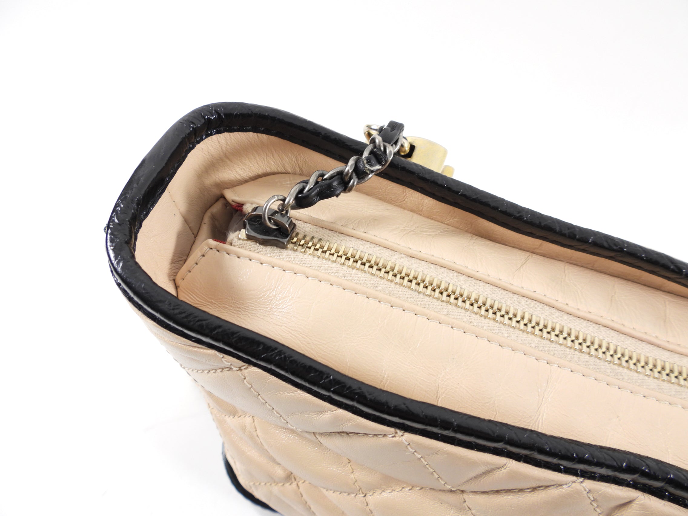 Chanel Gabrielle Medium Beige & Black Quilted Leather Shoulder Bag with Chain Strap - Luxury Designer Handbag for Women, Perfect for Work, Evening Events & Everyday Use