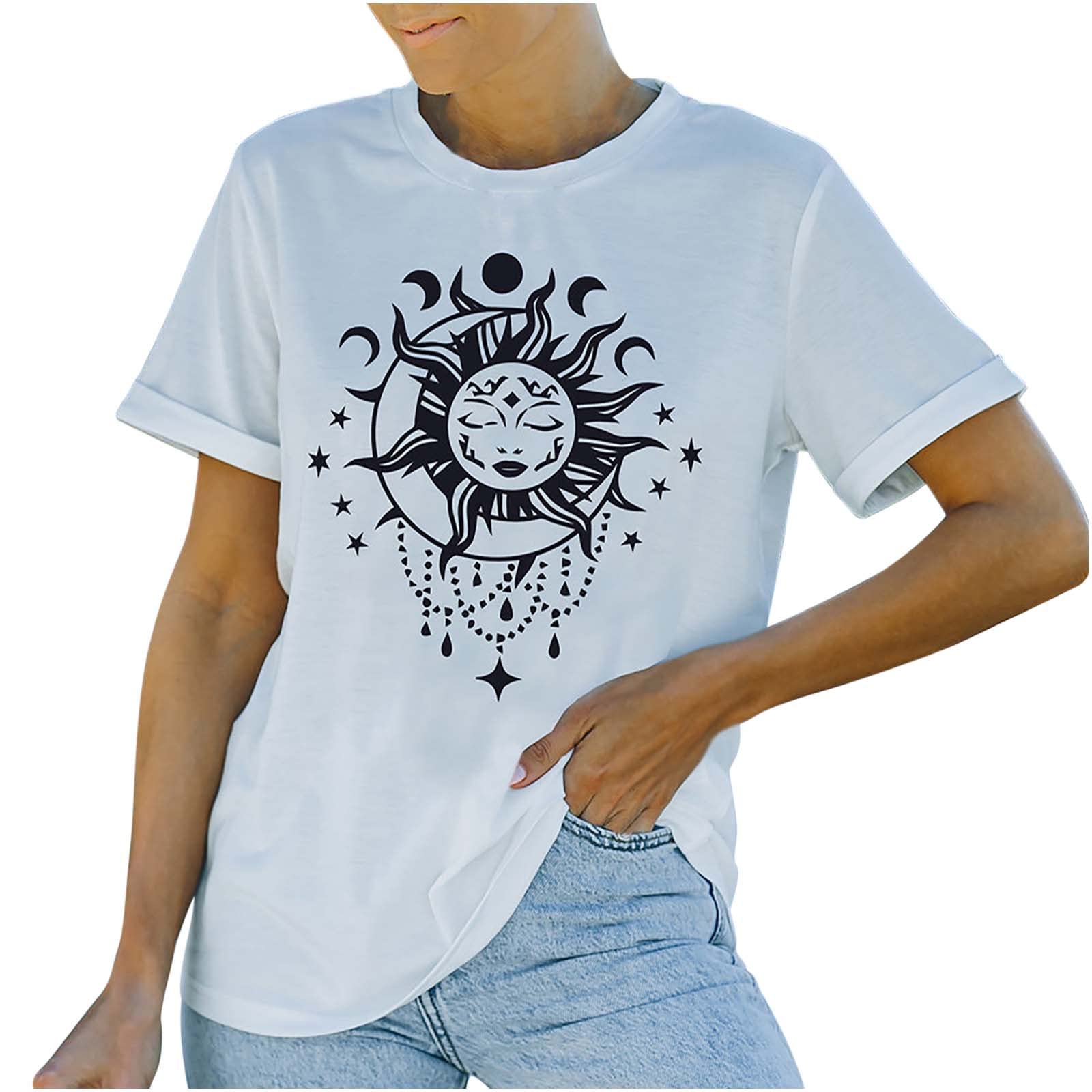 Trendy Women's Summer Graphic T-Shirt - White Crewneck Short Sleeve Tee | Comfortable Loose Fit Casual Top for Everyday Wear, Beach Outings & Weekend Hangouts