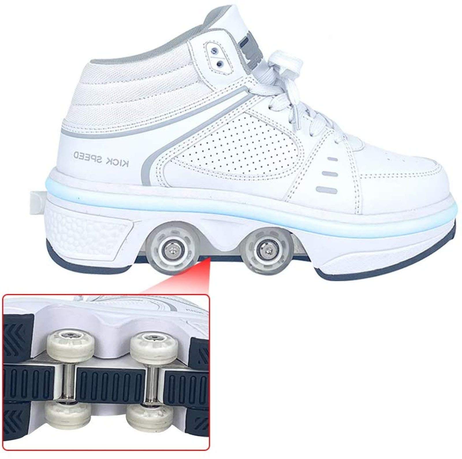 LED Light Up Roller Shoes for Kids - 2-in-1 Quad Wheel Skates for Boys & Girls (34EU) | Parkour, Outdoor Sports & Fun Activities