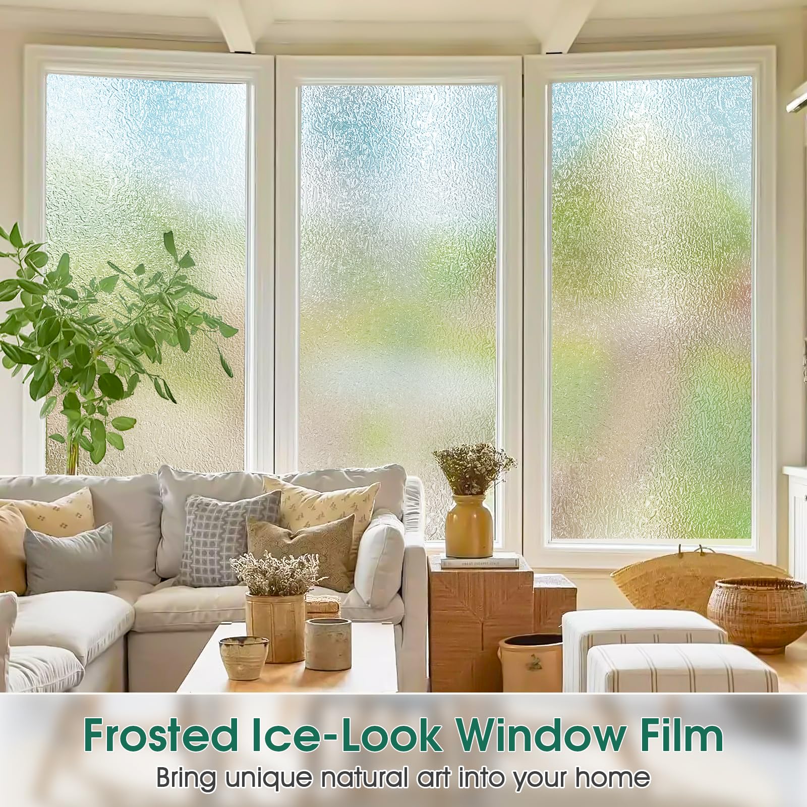 Coavas Static Cling Window Privacy Film - Frosted Decorative Non-Adhesive Window Cling, UV Blocking for Home & Office (45