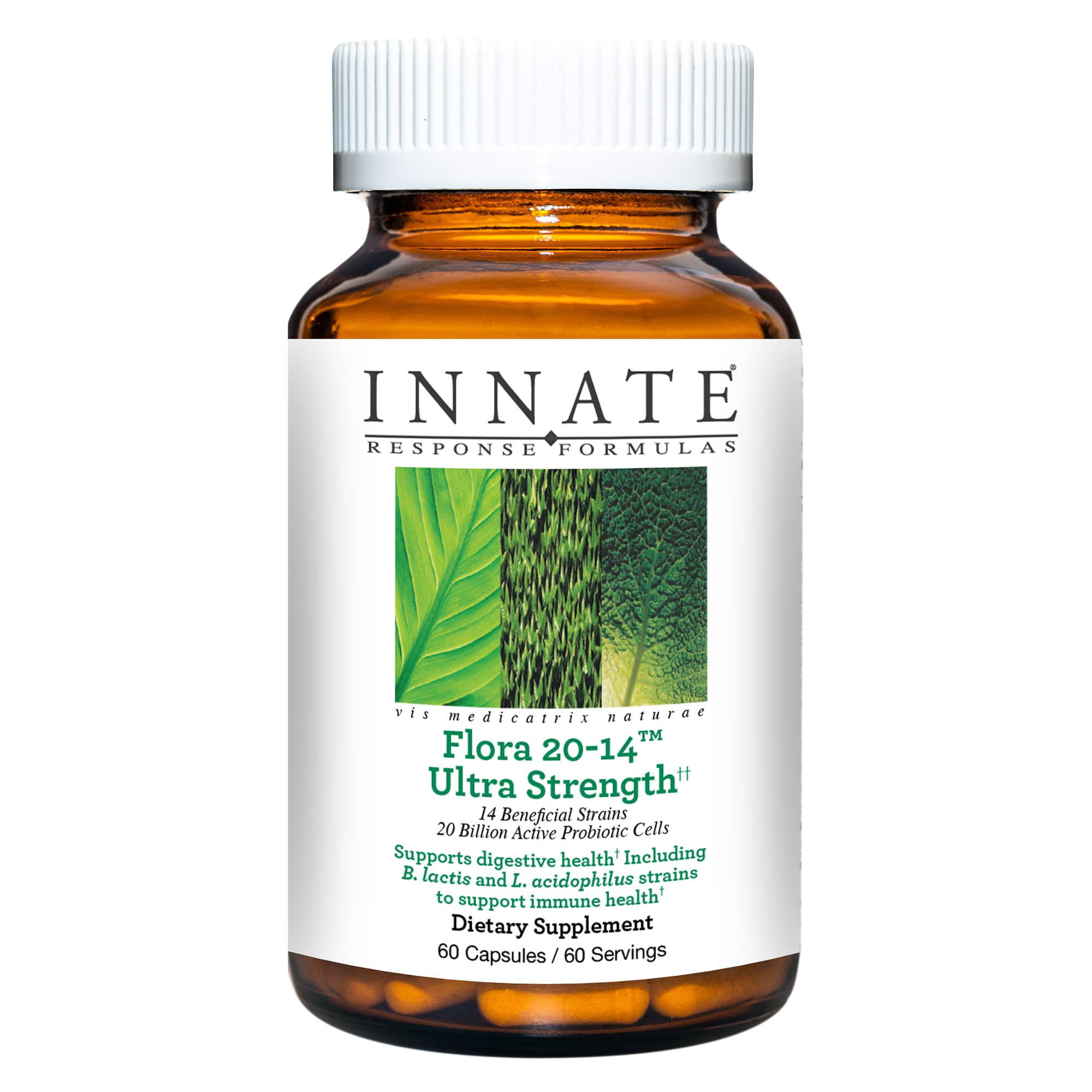 Innate Response Formulas Flora 20-14 Ultra Strength Probiotic - 20 Billion CFU & 14 Strains - Vegetarian, Non-GMO, Allergen-Free - 120 Capsules for Digestive Health & Immune Support