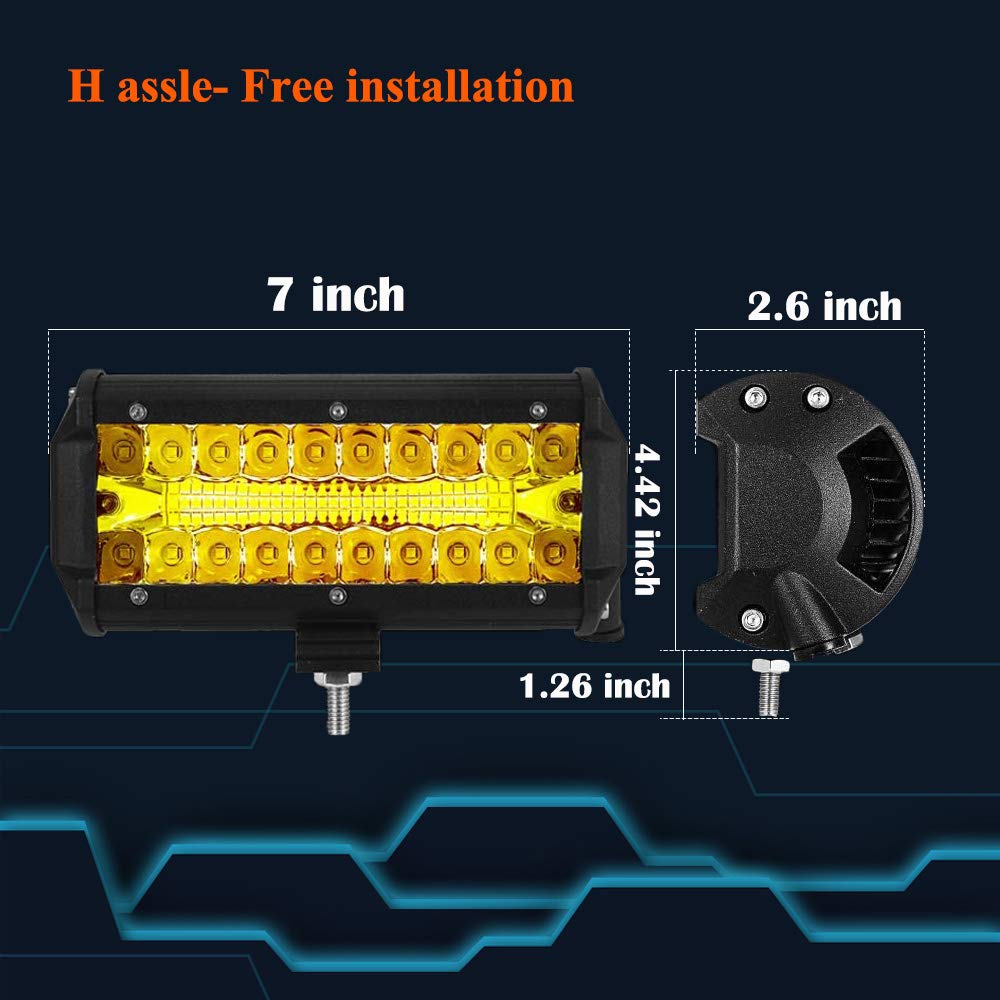 Samman 7 Inch Yellow LED Fog Light Bar - Amber Off-Road Driving Lights, Waterproof LED Work Light with Spot & Flood Combo Beam for Jeep, UTV, ATV, Truck, Boat - Perfect for Night Off-Roading, Work Sites & Marine Use