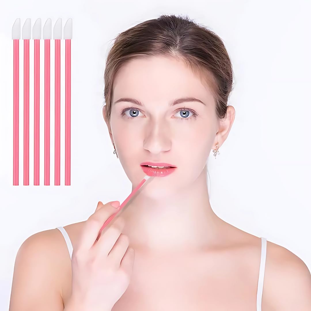 Globelle Disposable Lip Brush Wands - 50 Pack Pink Lipstick & Lip Gloss Applicator, Concealer Brush for Lips, Eyes & Makeup | Perfect for Professional Salons, Home Makeup & Travel Touch-ups