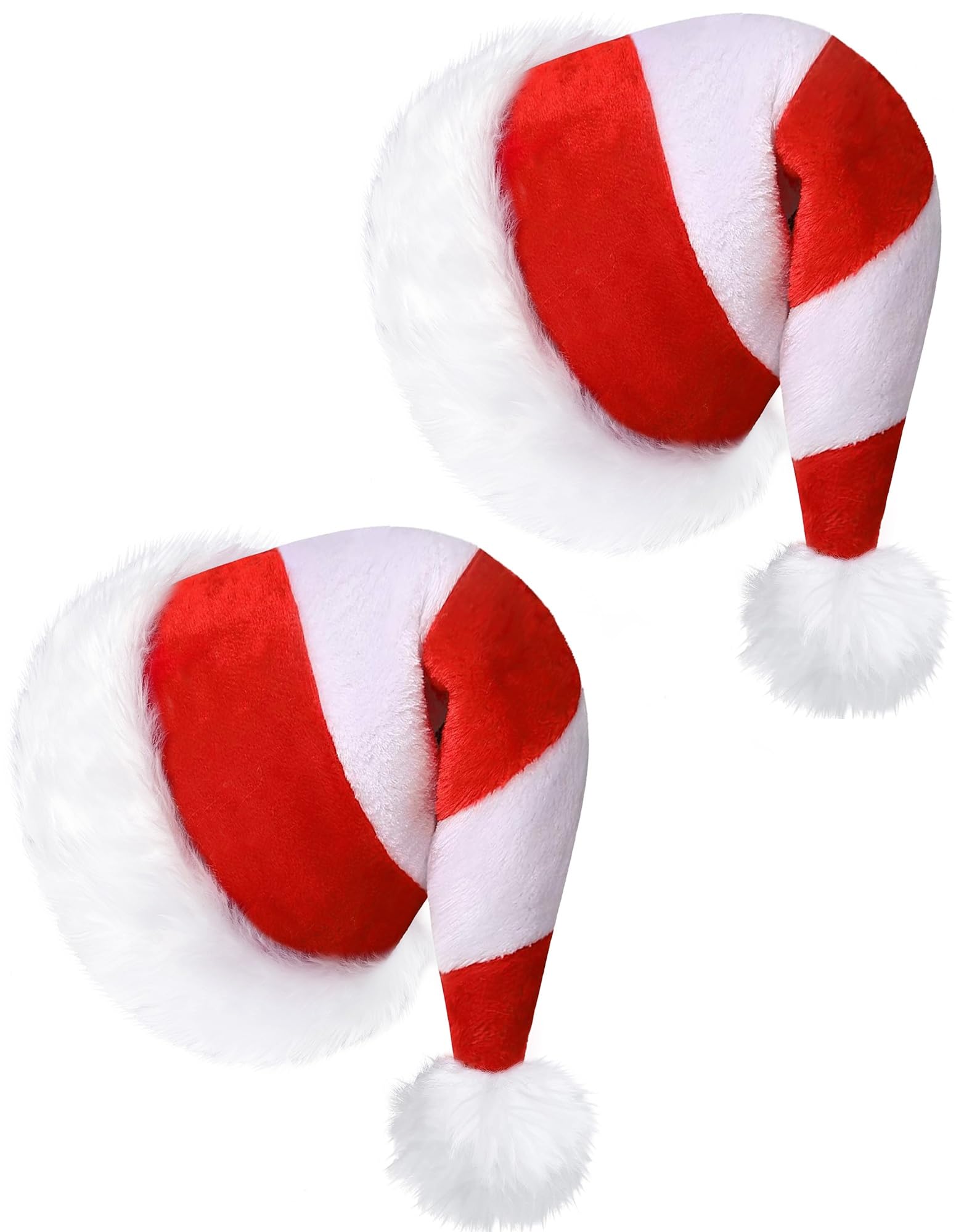 2 Pack Red and White Striped Santa Hat - Funny Christmas Elf Hats for Holiday Parties, Candy Theme Costume Accessories & Photo Props - Perfect for Xmas Celebrations, Family Gatherings and Festive Selfies