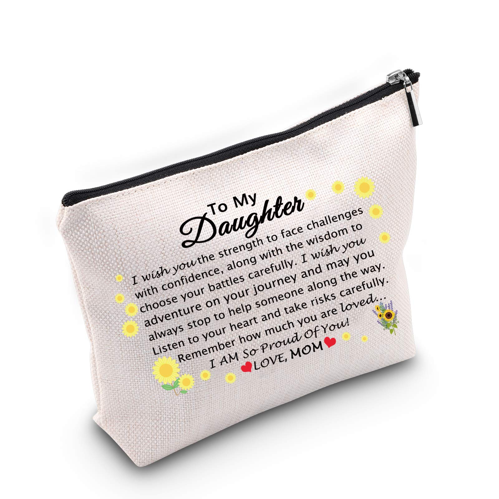 To My Daughter Makeup Bag - Graduation & Birthday Gift from Mom, Cosmetic Pouch & Travel Case for Girls, Canvas Bag for Daily Use, School, and Travel