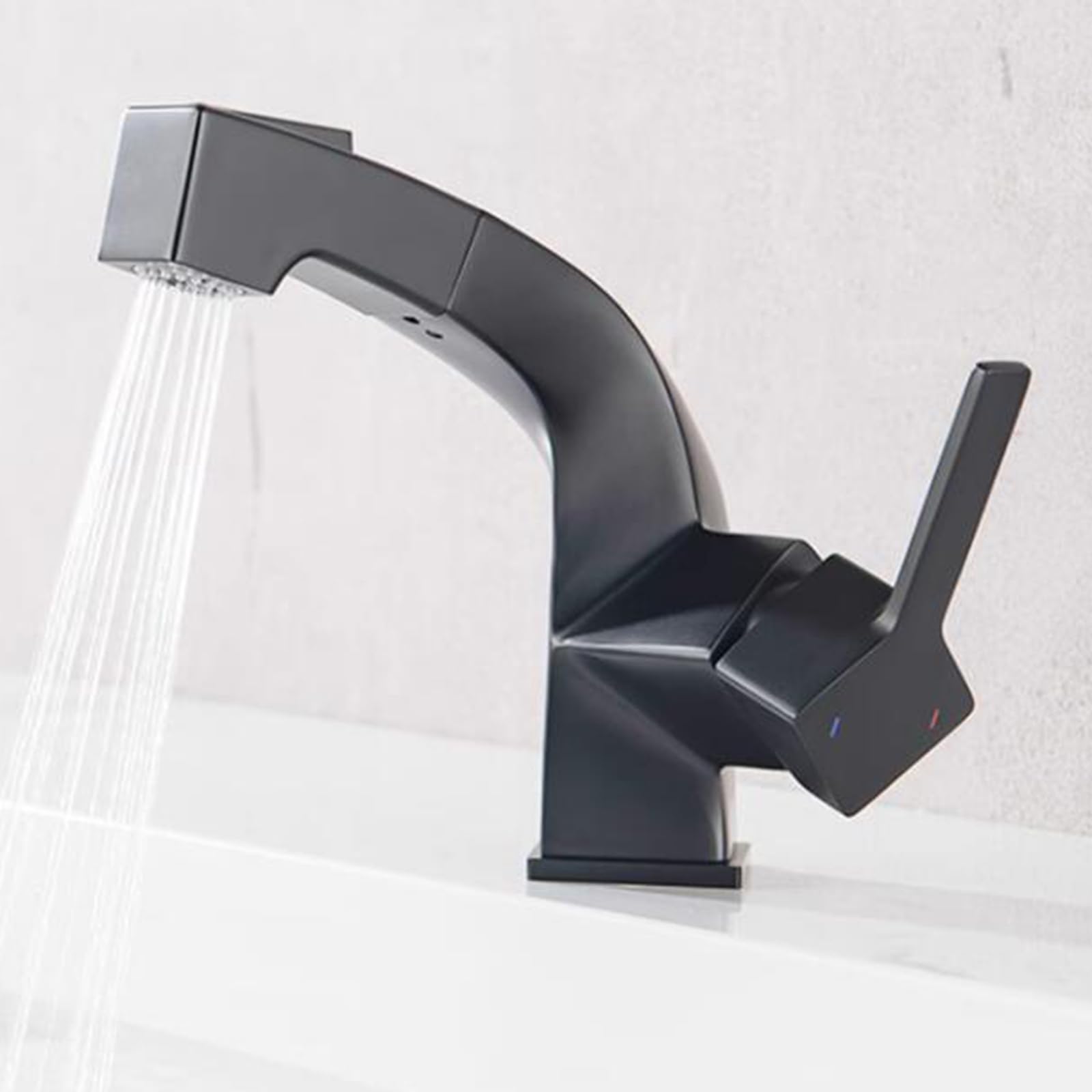 Black Brass Pull-Out Spray Bathroom Sink Faucet - Multi-Function Mixer Basin Tap with Adjustable Spray for Modern Vanities, Kitchen & Utility Sinks - Perfect for Home, Hotel & Commercial Use