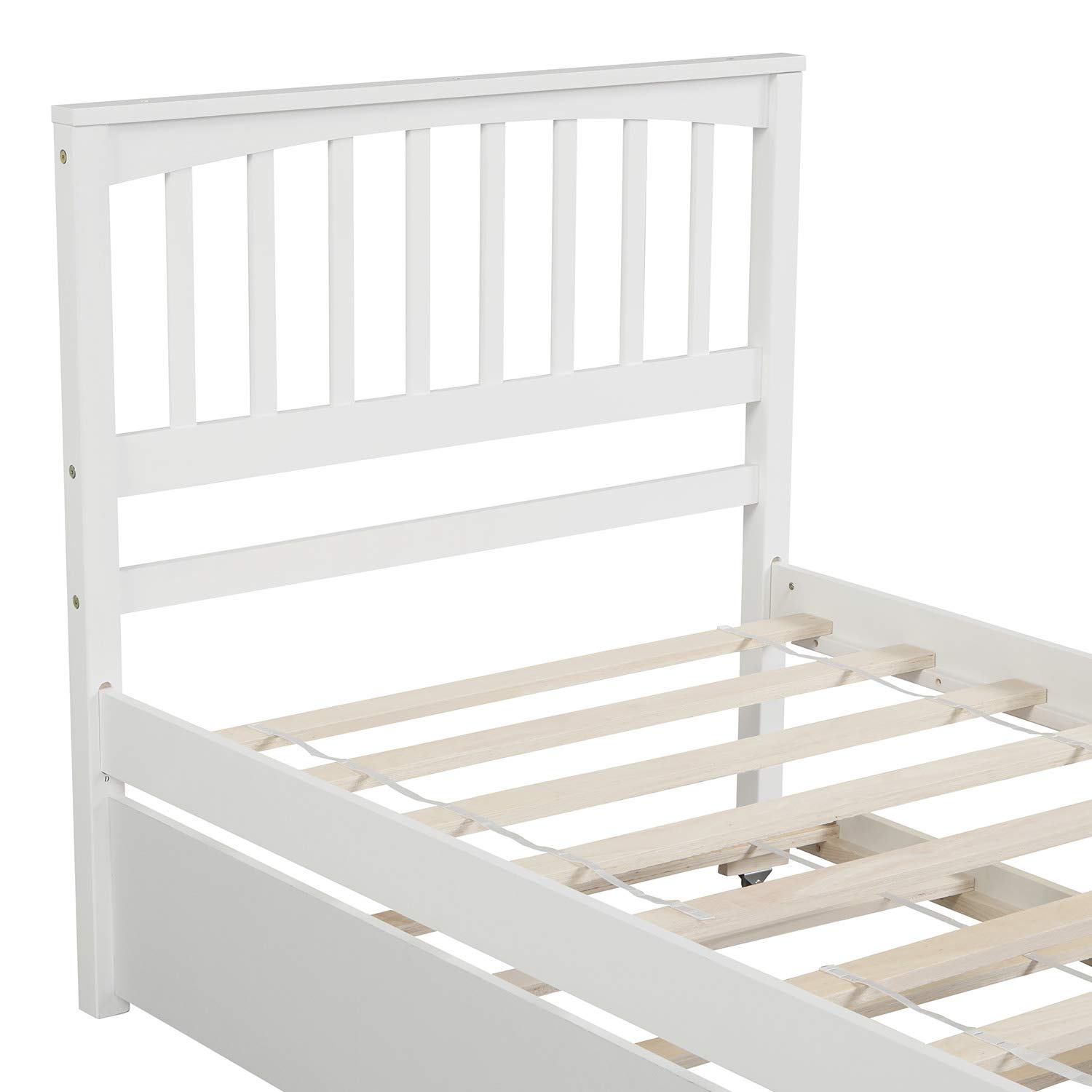 MERITLINE Twin Size Kids Bed with Trundle - White Platform Bed with Headboard & Footboard for Boys & Girls - No Box Spring Needed - Perfect for Small Bedrooms, Guest Rooms & Kids' Sleepovers