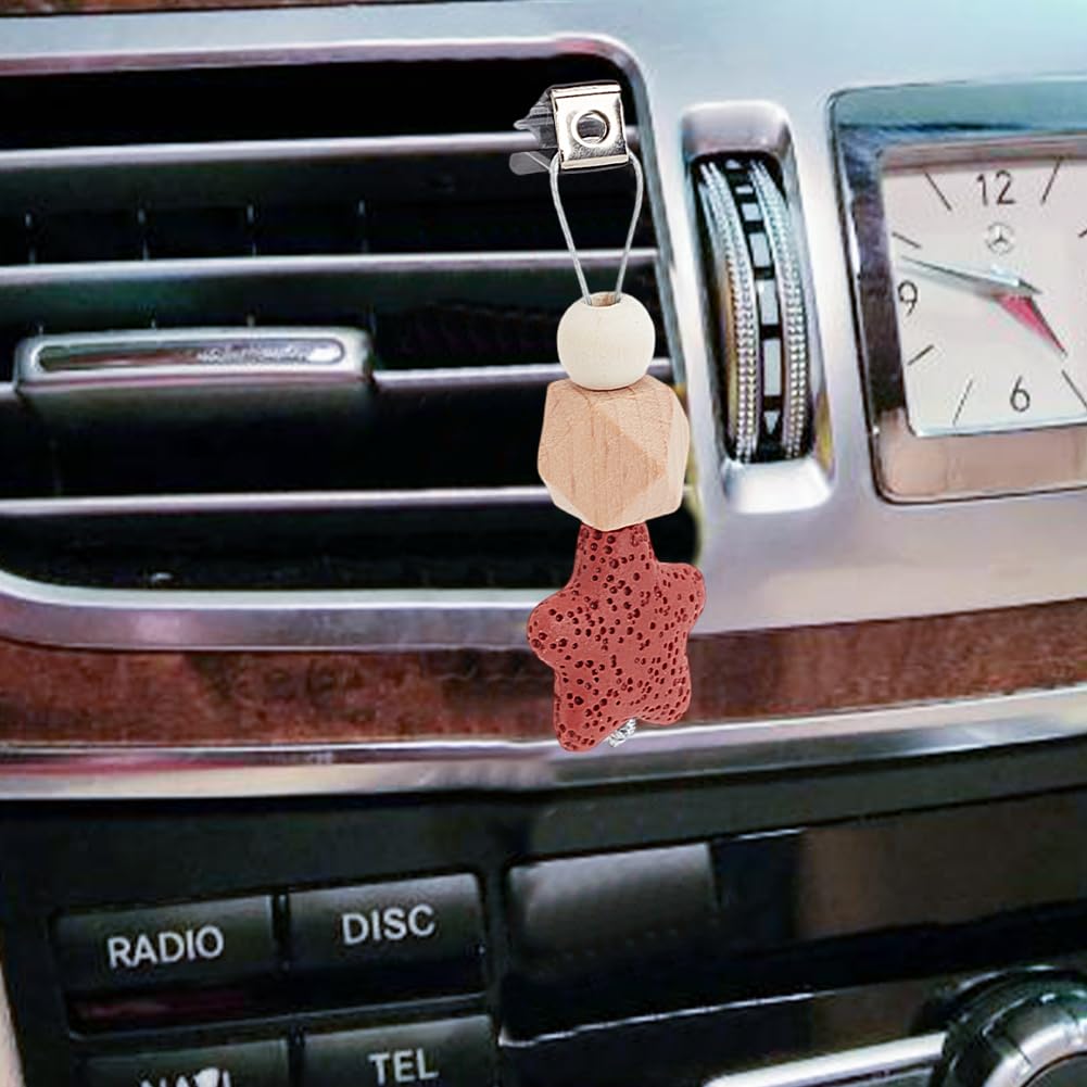 6-Piece Star Wood Car Diffuser Set with Lava Rock & Felt - Essential Oil Vent Clip Air Freshener for Cars - Boho Style Car Accessories & Interior Decor for Women - Perfect for Daily Commute, Road Trips & Office Travel