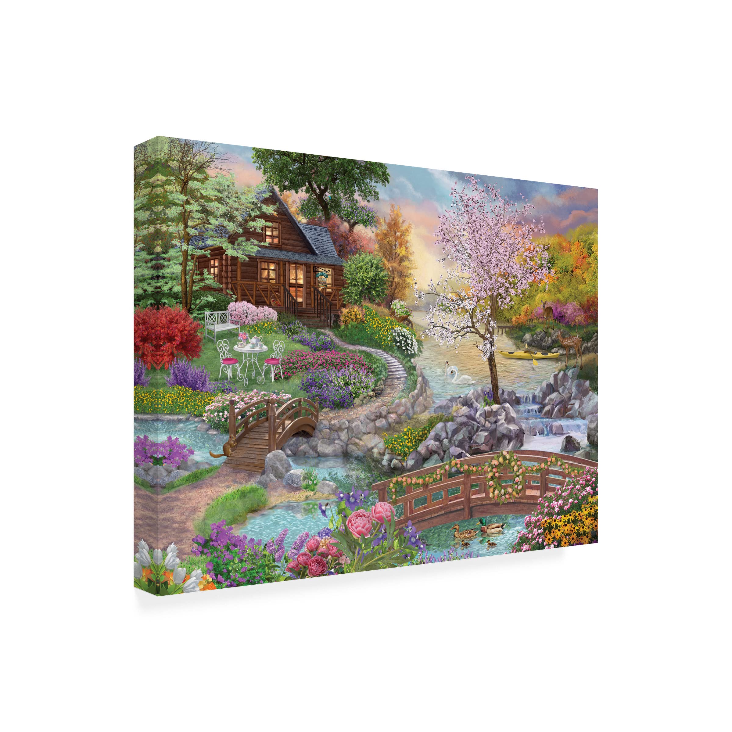 Trademark Fine Art 'Spring Stream' Canvas Wall Art by Bigelow Illustrations - Nature Landscape Painting for Living Room, Bedroom & Office Decor