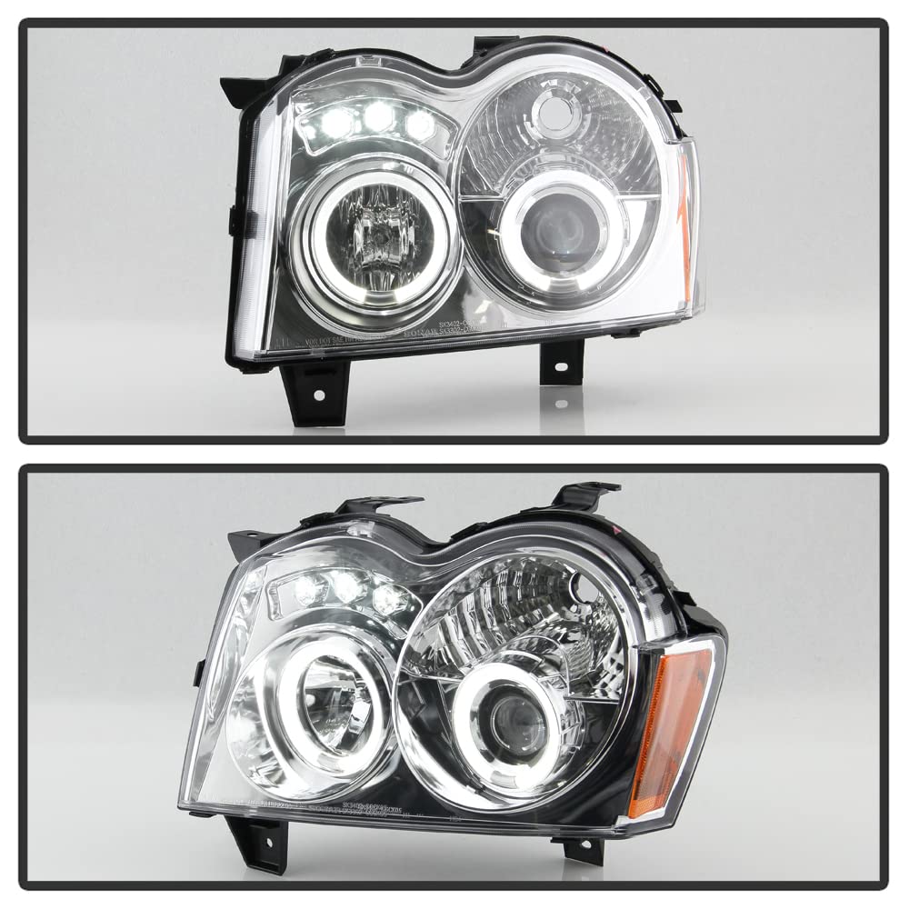 2005-2007 Jeep Grand Cherokee LED Projector Headlights with Halo - Aftermarket Replacement Headlamps - Upgrade for Better Night Visibility & Style