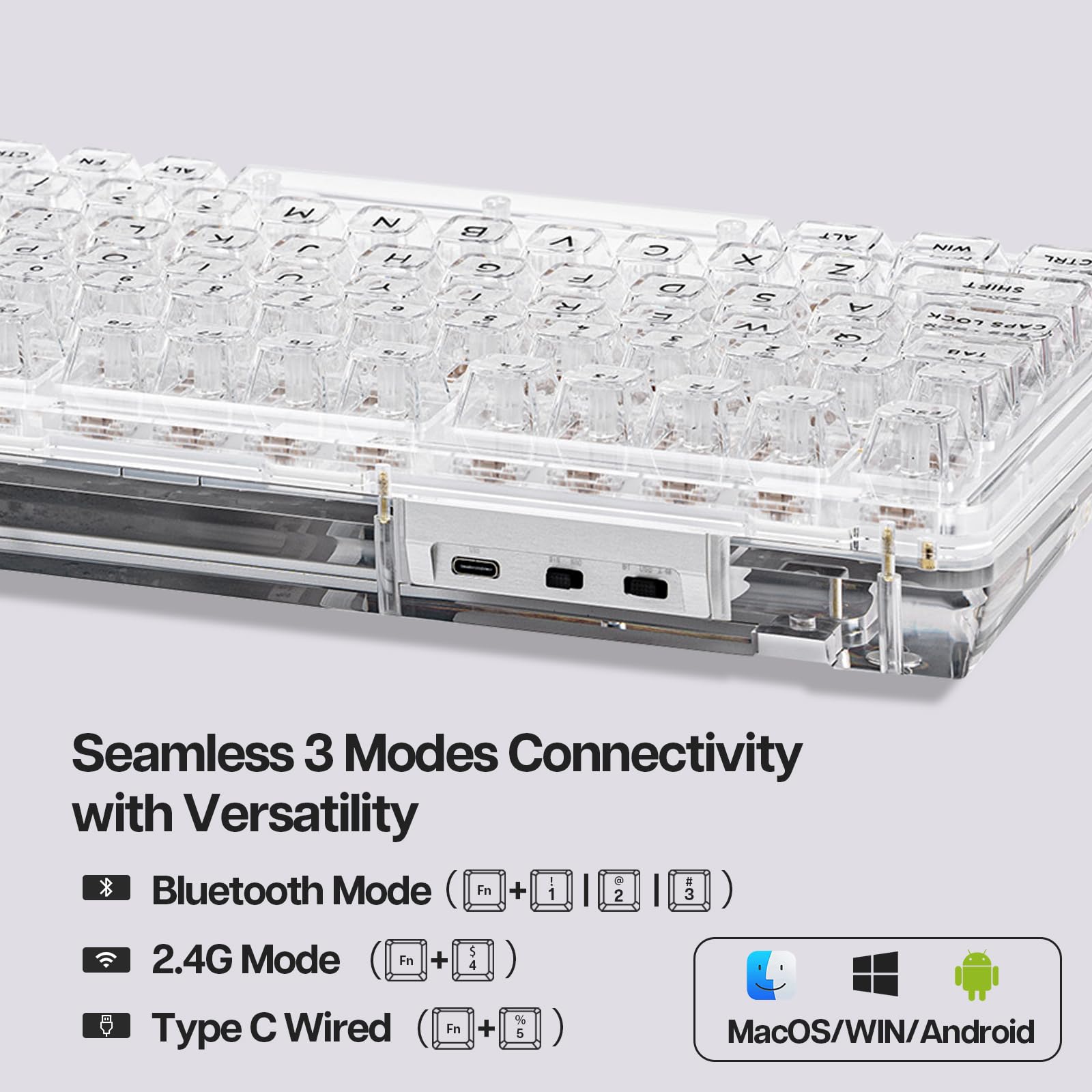 KiiBoom Phantom 81 V2 75% Hot Swappable Crystal Gasket-Mounted Mechanical Keyboard - RGB Backlit, NKRO, 4000mAh Battery for Win/Mac - Perfect for Gaming, Typing & Office Work (Clear)