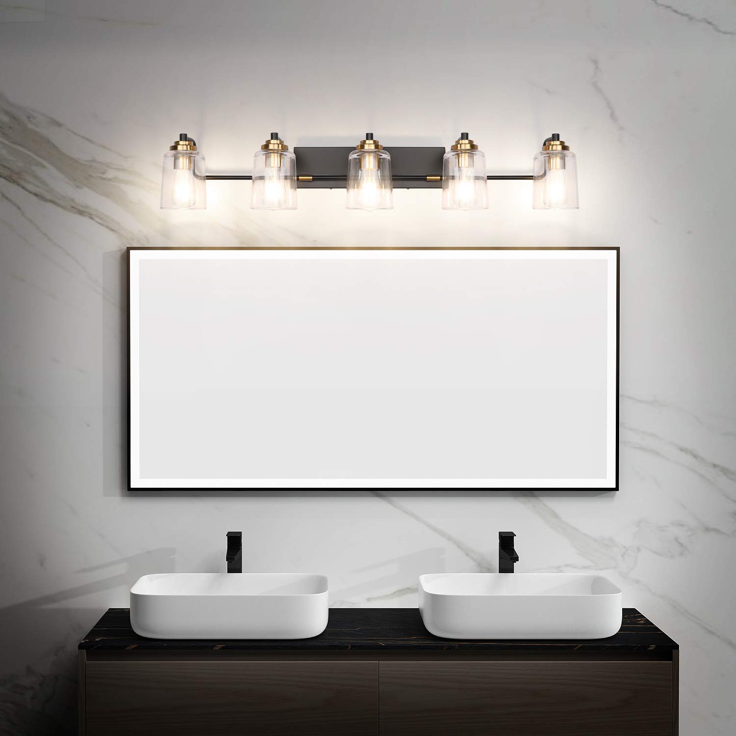 SOLFART 7600-2 & 7600-6 Vintage Vanity Light Fixtures Set - Black & Brass Bathroom Sconce Lighting (Bulbs Not Included) | Perfect for Vintage-Style Bathroom, Powder Room & Dressing Area Makeovers