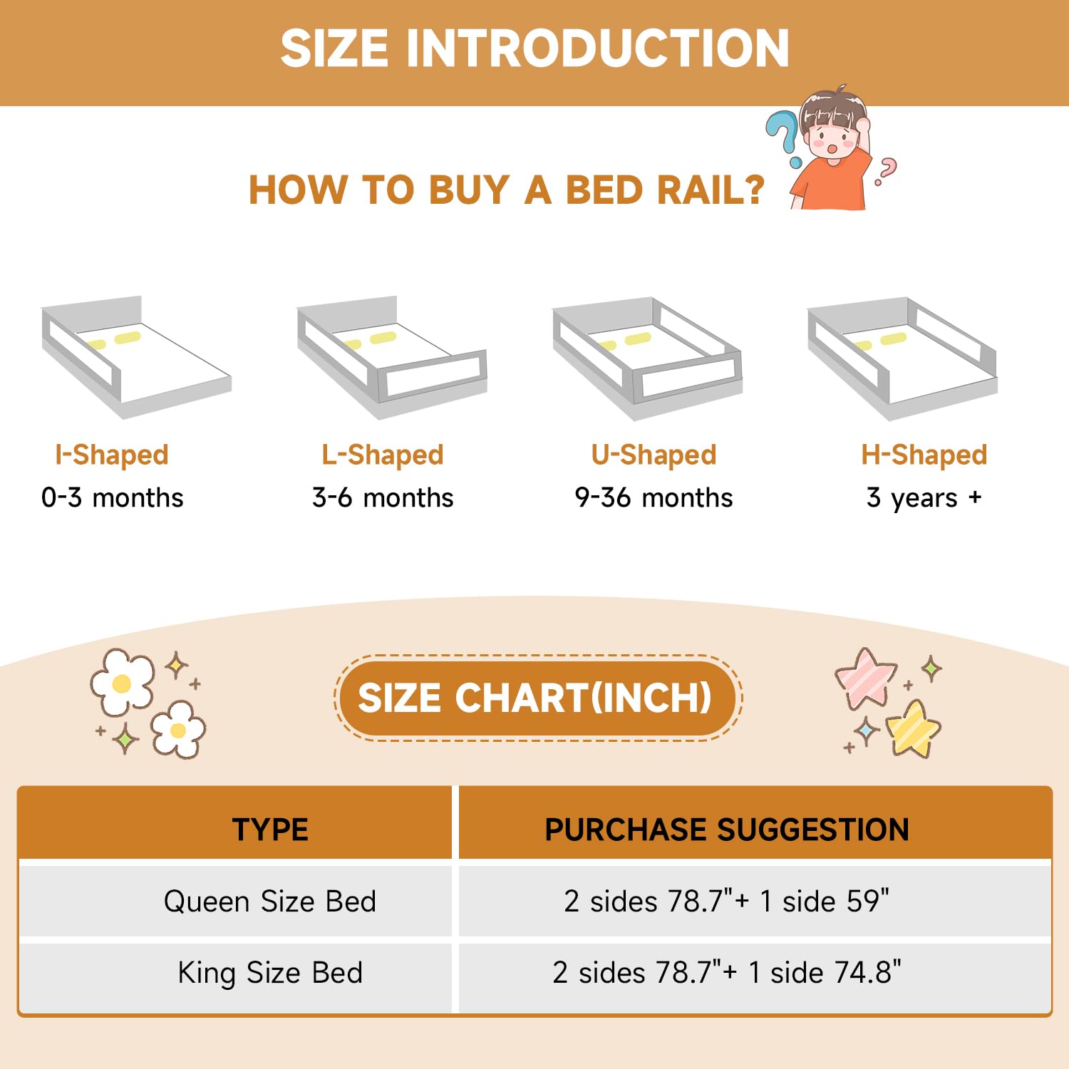 Foldable Bed Rails for Toddlers & Kids - Quick Assembly, Height Adjustable Safety Bed Guard with Sturdy U-Shape Base (2 Sides 78.7