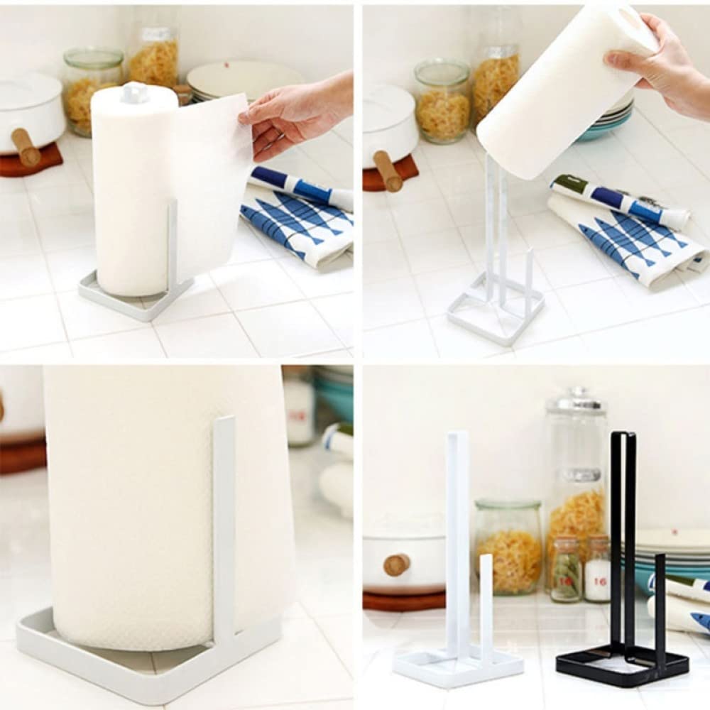 Stainless Steel Vertical Paper Towel Holder & Napkin Rack - Black Metal Kitchen Roll Dispenser for Countertop, Bathroom Tissue Stand - Perfect for Home, Office, Restaurant Storage Organization