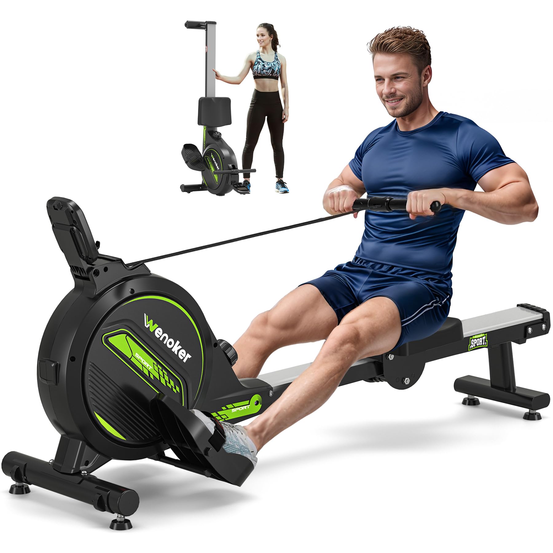 Wenoker Magnetic Rowing Machine for Home Gym - 160kg Capacity Indoor Rower with LCD Monitor - Perfect for Cardio Workouts, Full-Body Training & Home Fitness