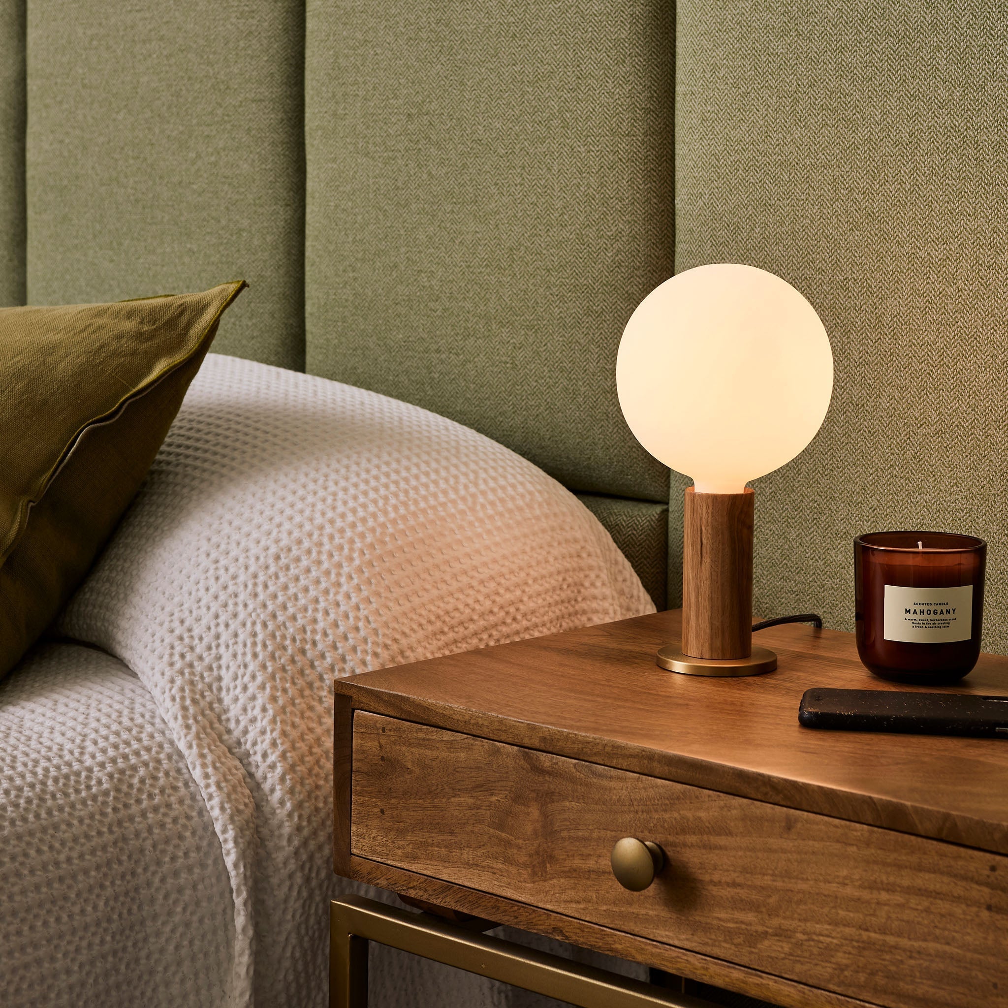 Walnut Knuckle Table Lamp with Sphere IV - Set of 2 Modern Desk Lamps for Bedroom, Living Room & Office Decor