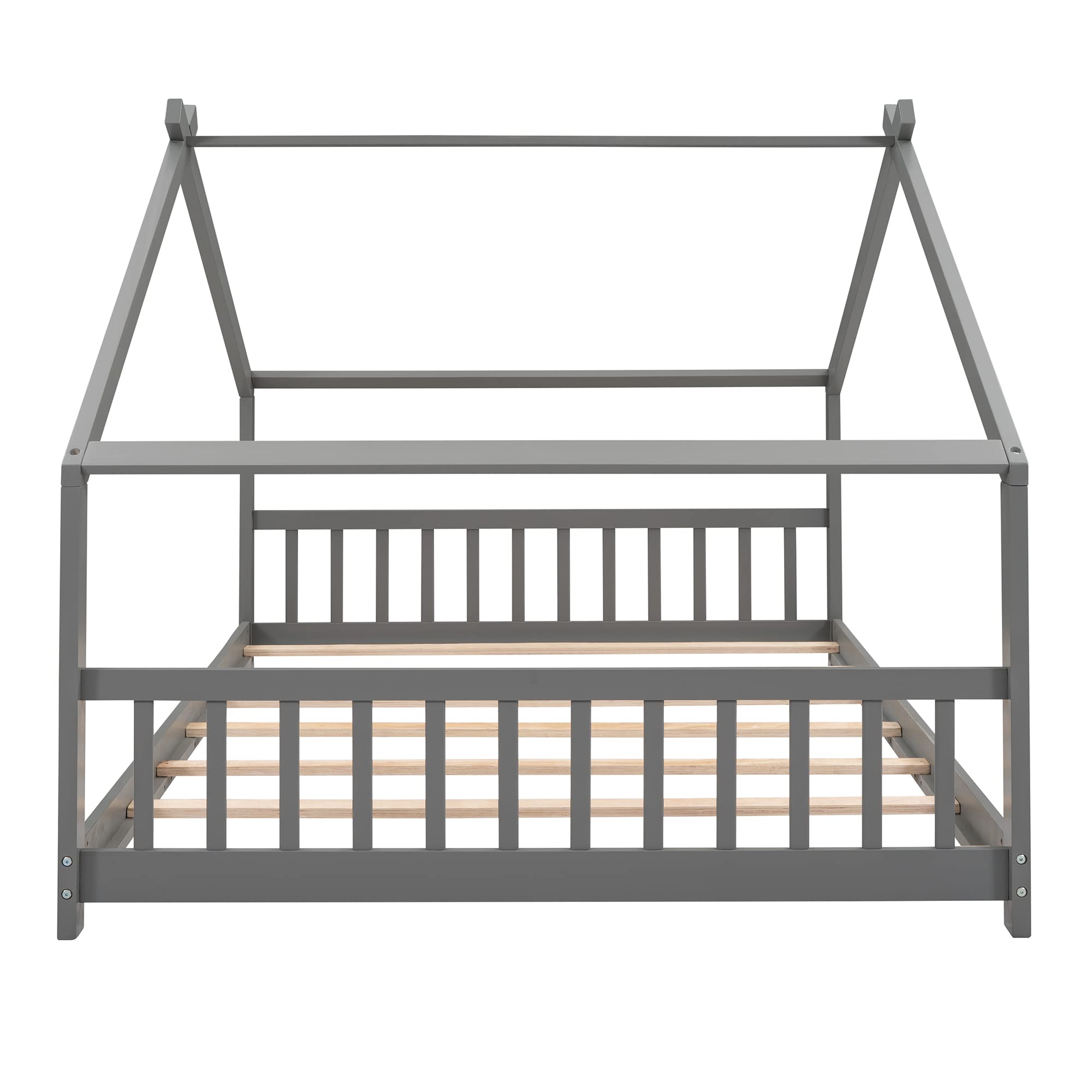 Full Size House Bed for Kids - Wooden Bed Frame with Headboard & Footboard, No Box Spring Needed - Perfect for Girls & Boys Bedroom Furniture (Grey) - Ideal for Playrooms, Kids' Bedrooms & Cozy Sleepovers