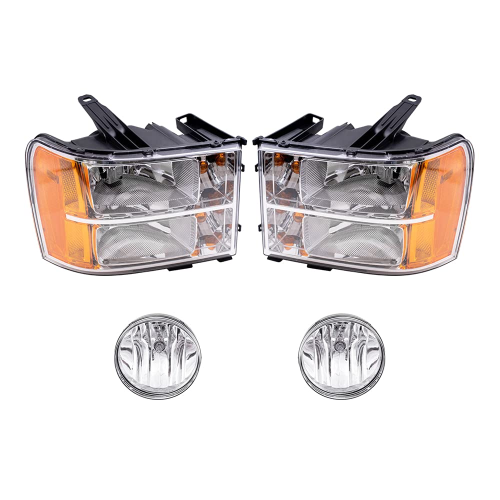 Brock Replacement Headlights & Fog Lights 4-Piece Set - Compatible with 2007-2013 GMC Sierra 1500 & 2007-2014 Sierra 2500/3500 - Driver & Passenger Side - Durable LED Lighting for Off-Road, Night Driving & Enhanced Visibility