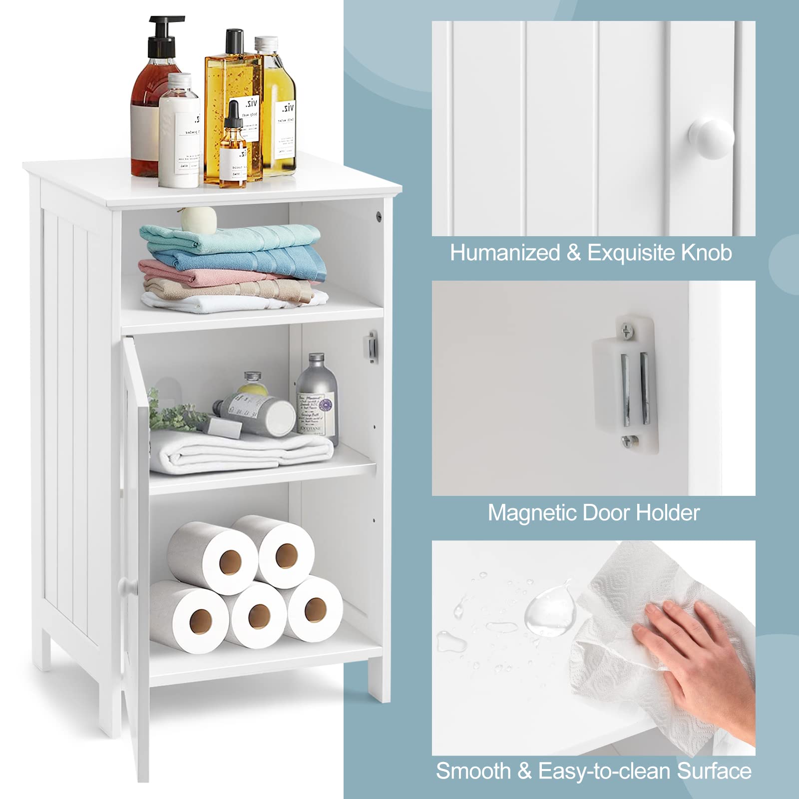 Safeplus Small Floor Storage Cabinet with Drawer & Door - White Bathroom Organizer for Toiletries, Towels & Cleaning Supplies | Perfect for Bathroom, Laundry Room & Small Space Organization