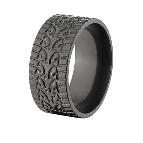 Premium Black Mud Tire Tread Wedding Bands - American Made Quality Rings for Men - Perfect for Outdoor Enthusiasts, Bikers & Adventure Weddings