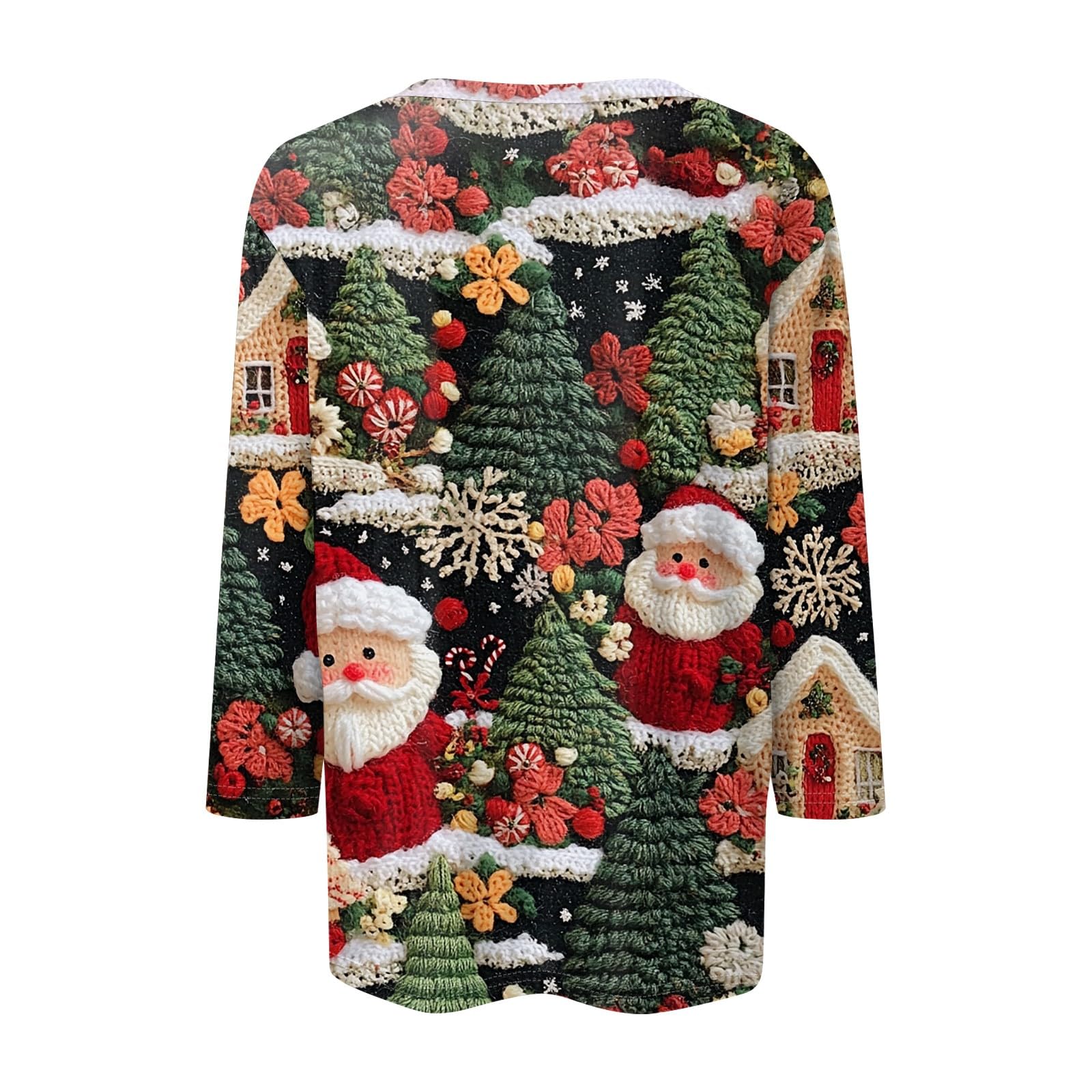 NAMTYQX Women's Christmas T-Shirts - 3/4 Sleeve Crewneck Loose Fit Plus Size Holiday Blouse with Festive Print | Perfect Gift for Christmas Parties & Family Gatherings